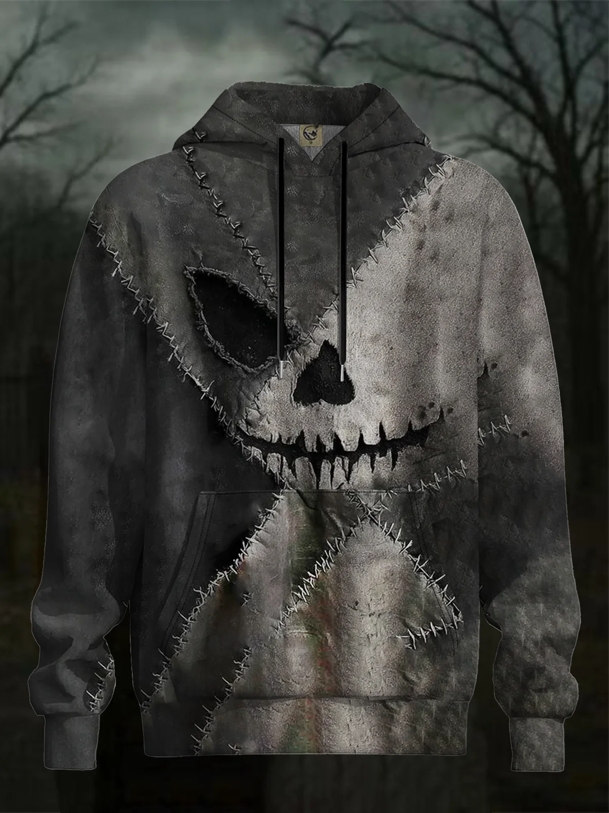 Halloween Stitched Ghost Face Hooded Sweatshirt