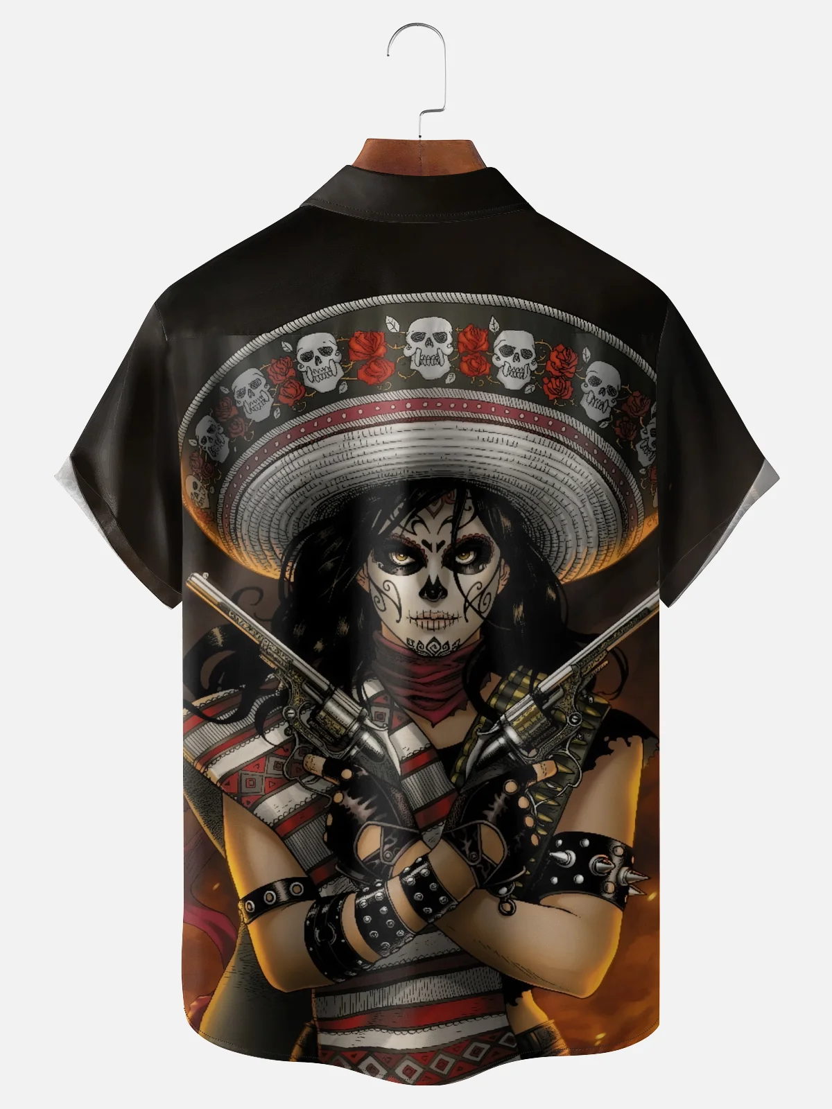 Moisture-wicking Day Of The Dead Skeleton Chest Pocket Casual Shirt