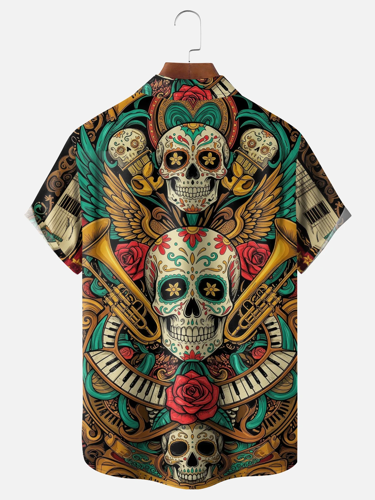 Moisture-wicking Day Of The Dead Skeleton Music Chest Pocket Casual Shirt