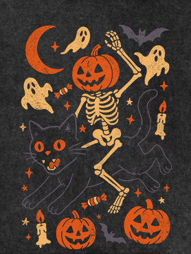 Hardaddy x Eduely Halloween Skeleton Pumpkin Black Cat Bat Hoodie Sweatshirt