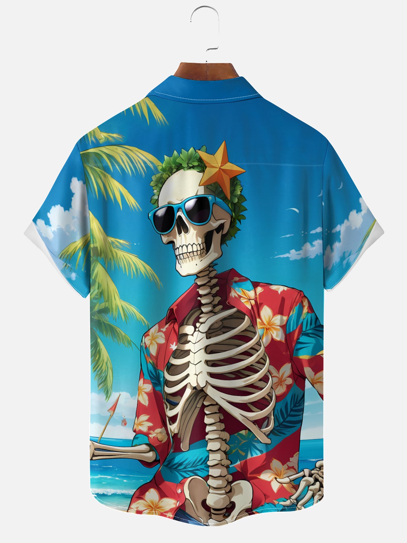 Moisture-wicking Palm Tree Skull Chest Pocket Hawaiian Shirt