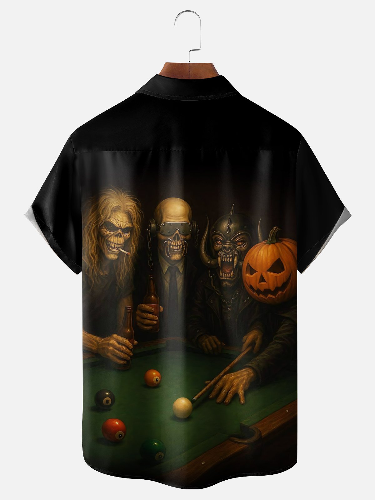 Moisture Wicking Halloween Monster Pool Vulture Chest Pocket Hawaiian Shirt