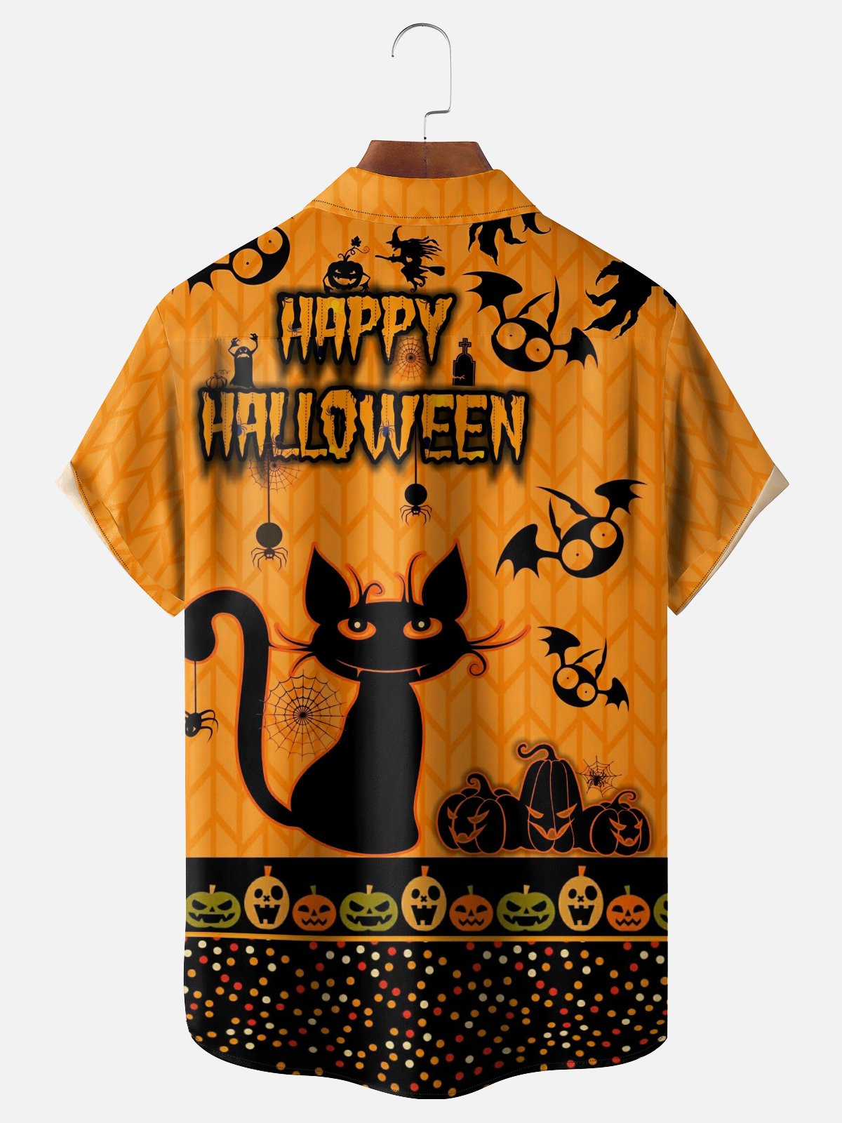 Moisture-wicking Halloween Cat Pumpkin Chest Pocket Casual Shirt