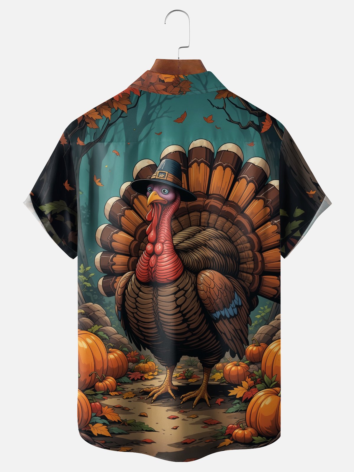 Moisture-wicking Thanksgiving Turkey Pumpkin Chest Pocket Casual Shirt