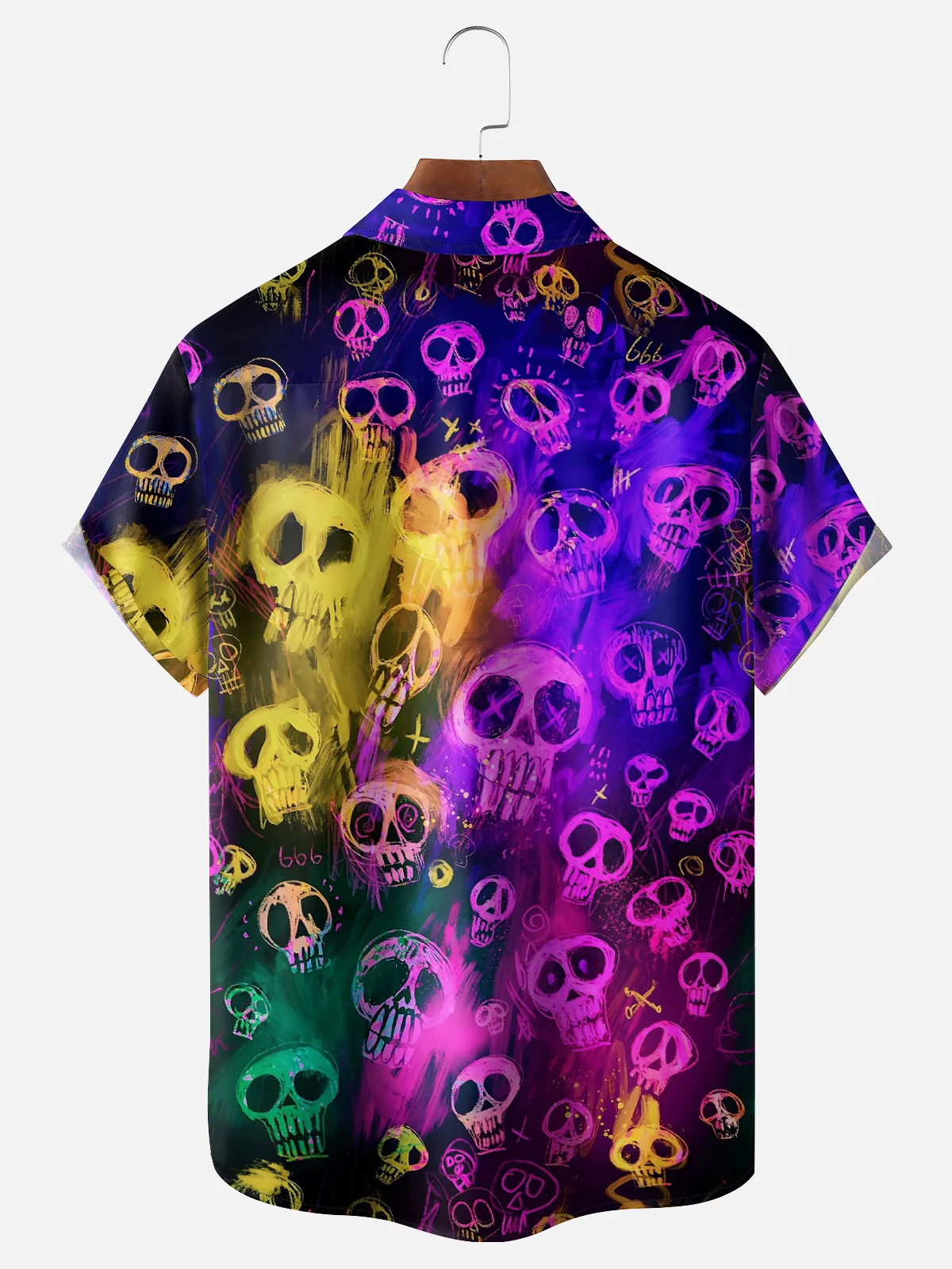 Moisture Wicking Day of the Dead Skull Chest Pocket Hawaiian Shirt