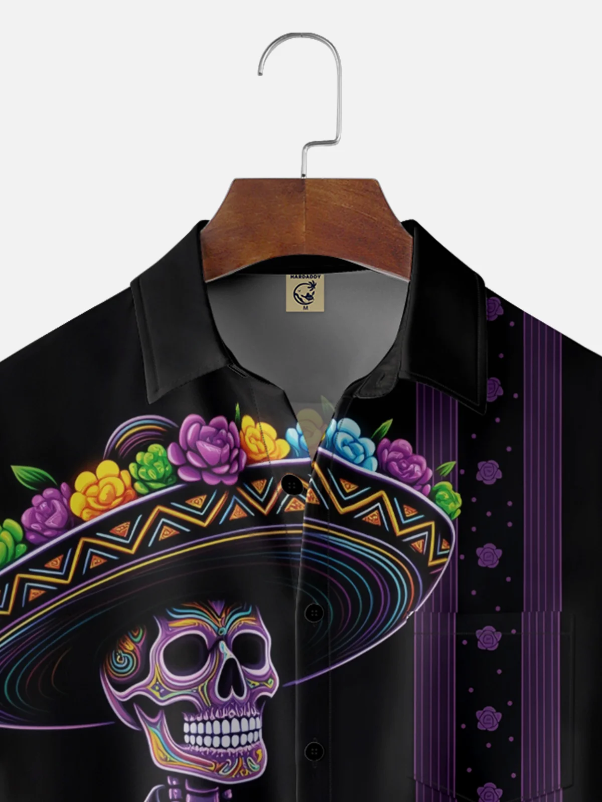 Moisture-wicking Day Of The Dead Skeleton Music Chest Pocket Casual Shirt