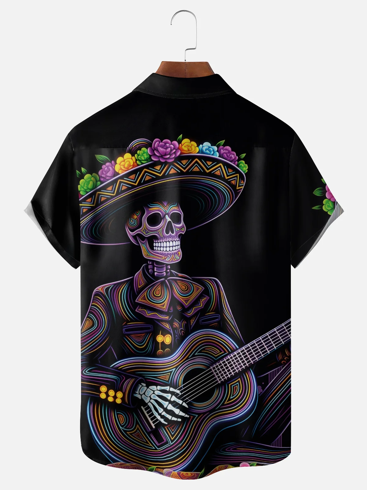 Moisture-wicking Day Of The Dead Skeleton Music Chest Pocket Casual Shirt