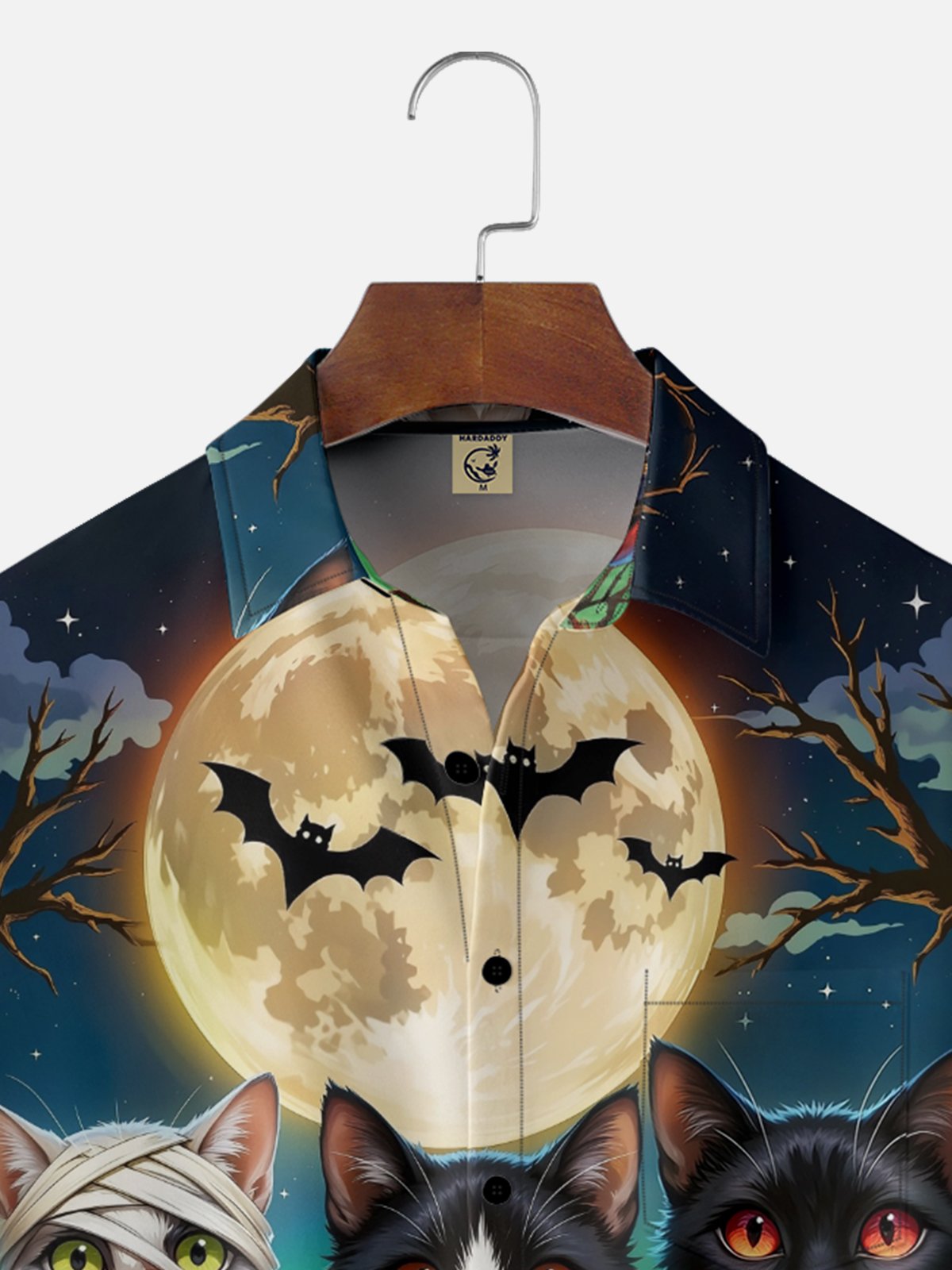 Moisture-wicking Halloween Cat Pumpkin Skull Chest Pocket Casual Shirt
