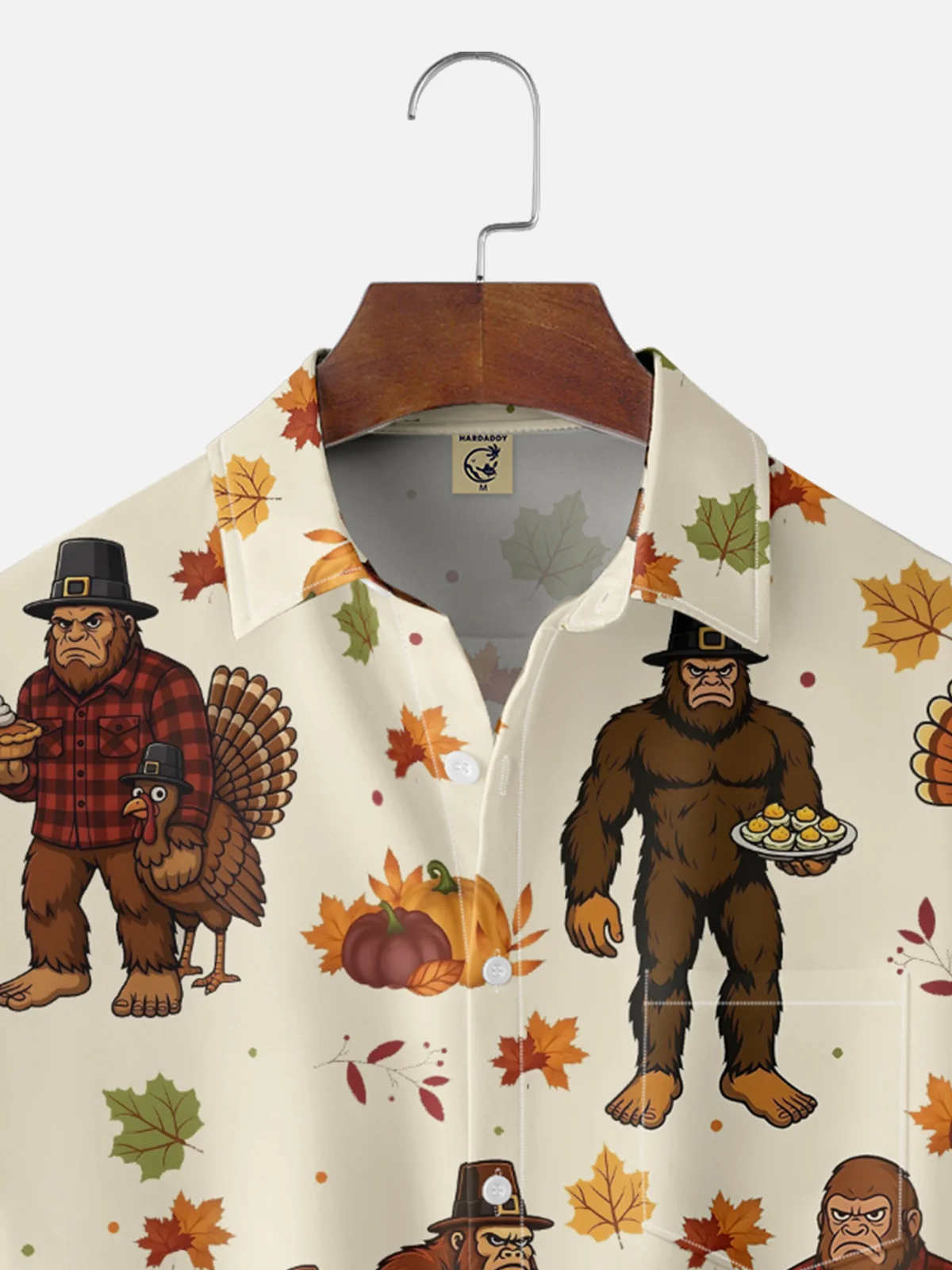 Moisture-wicking Thanksgiving Turkey Bigfoot Chest Pocket Casual Shirt