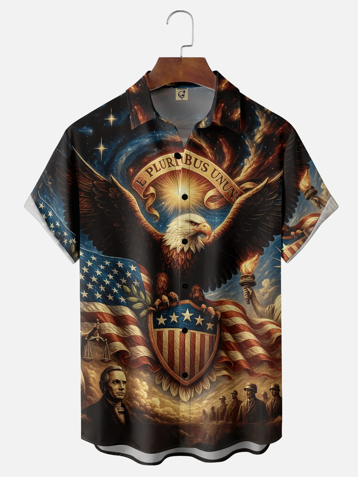 Moisture-wicking Veterans Day American Flag Eagle Chest Pocket Casual Shirt