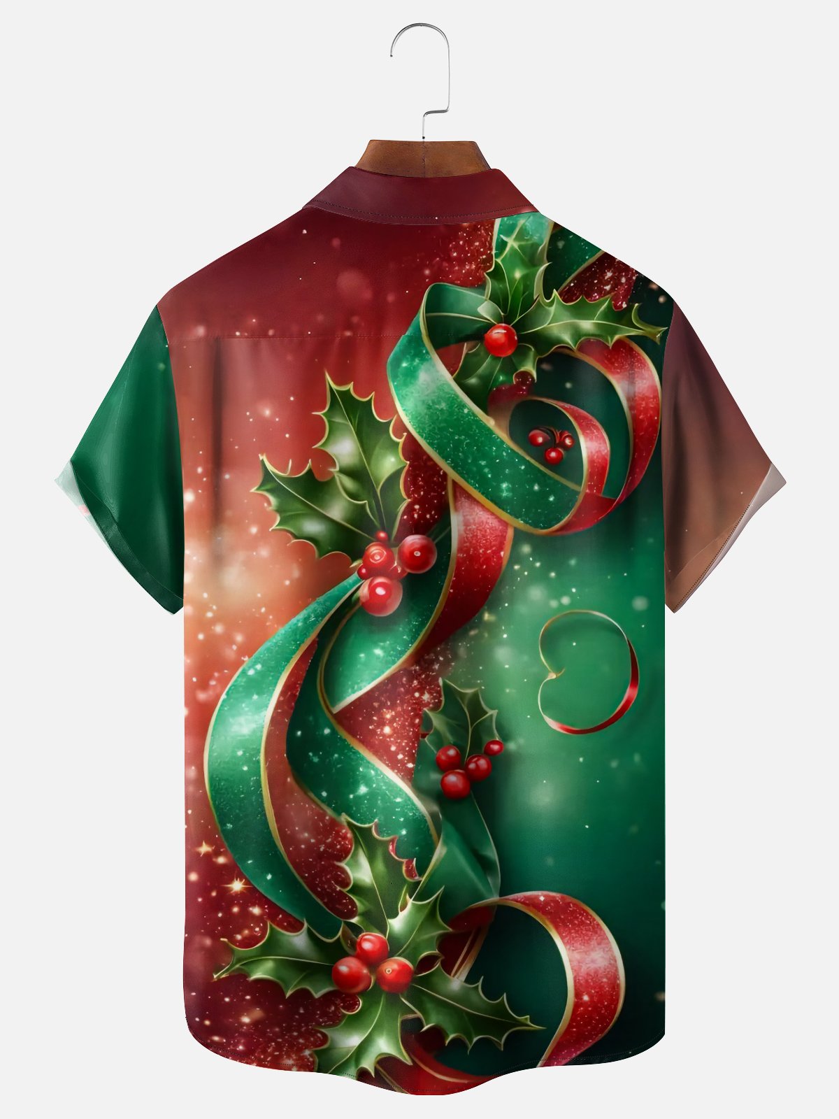 Moisture-wicking Christmas Holly Berries Chest Pocket Casual Shirt