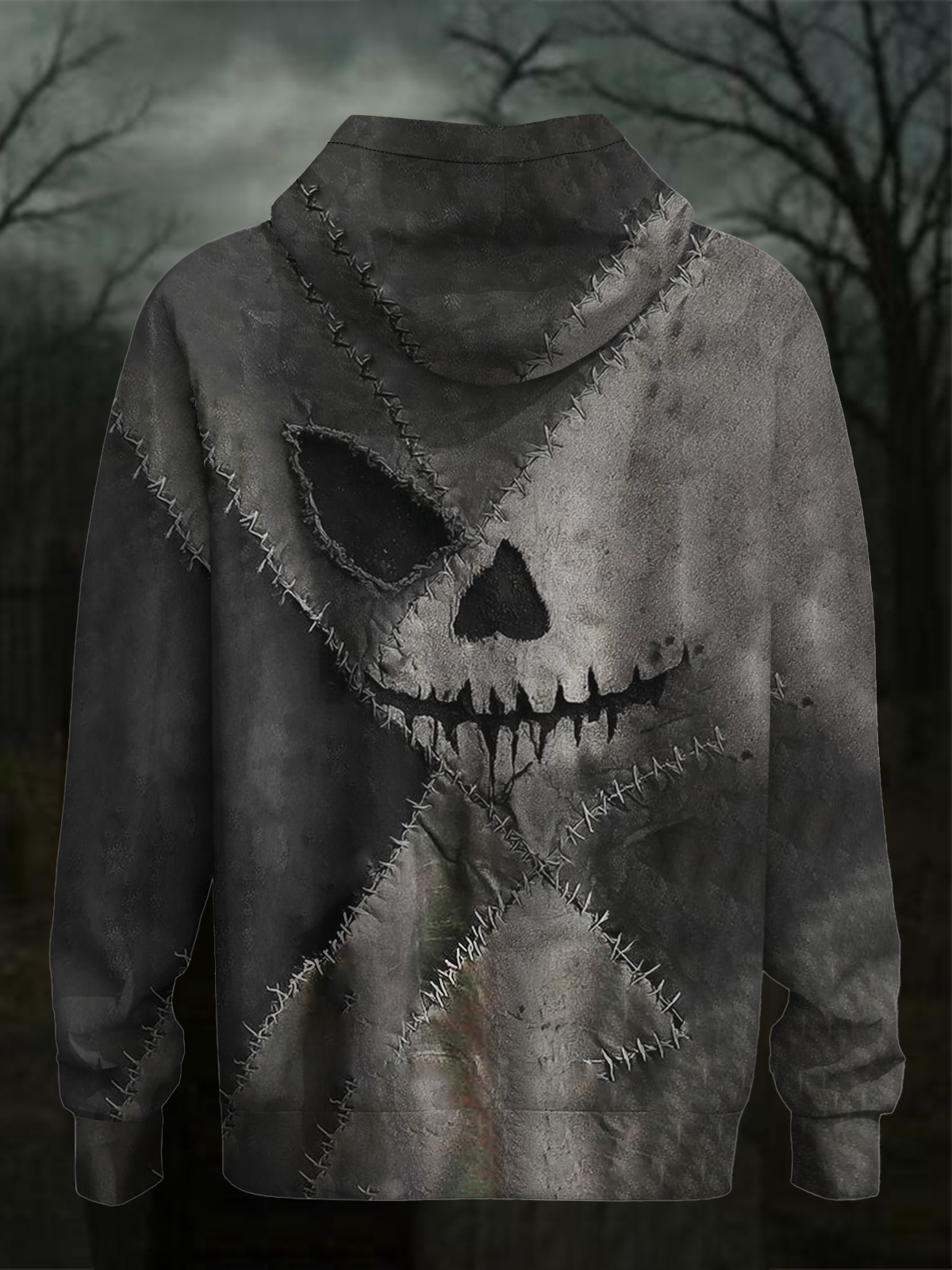 Halloween Stitched Ghost Face Hooded Sweatshirt