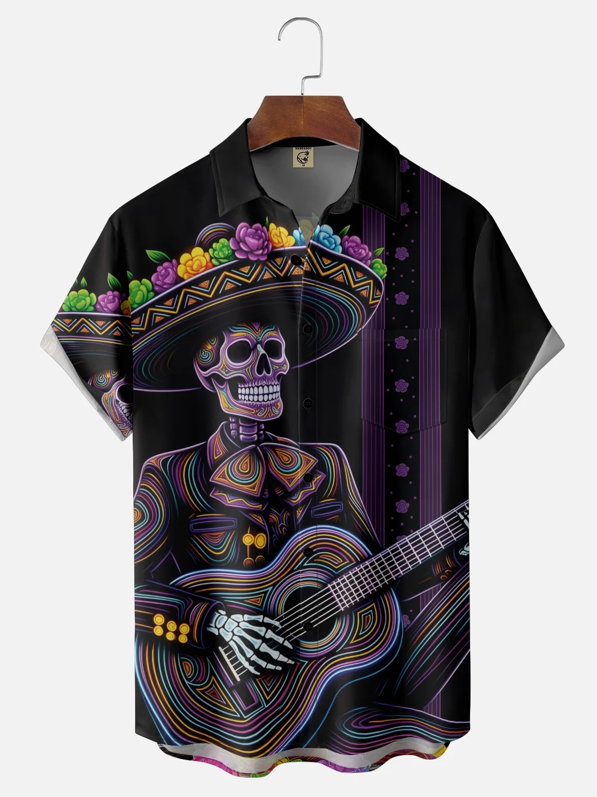 Moisture-wicking Day Of The Dead Skeleton Music Chest Pocket Casual Shirt