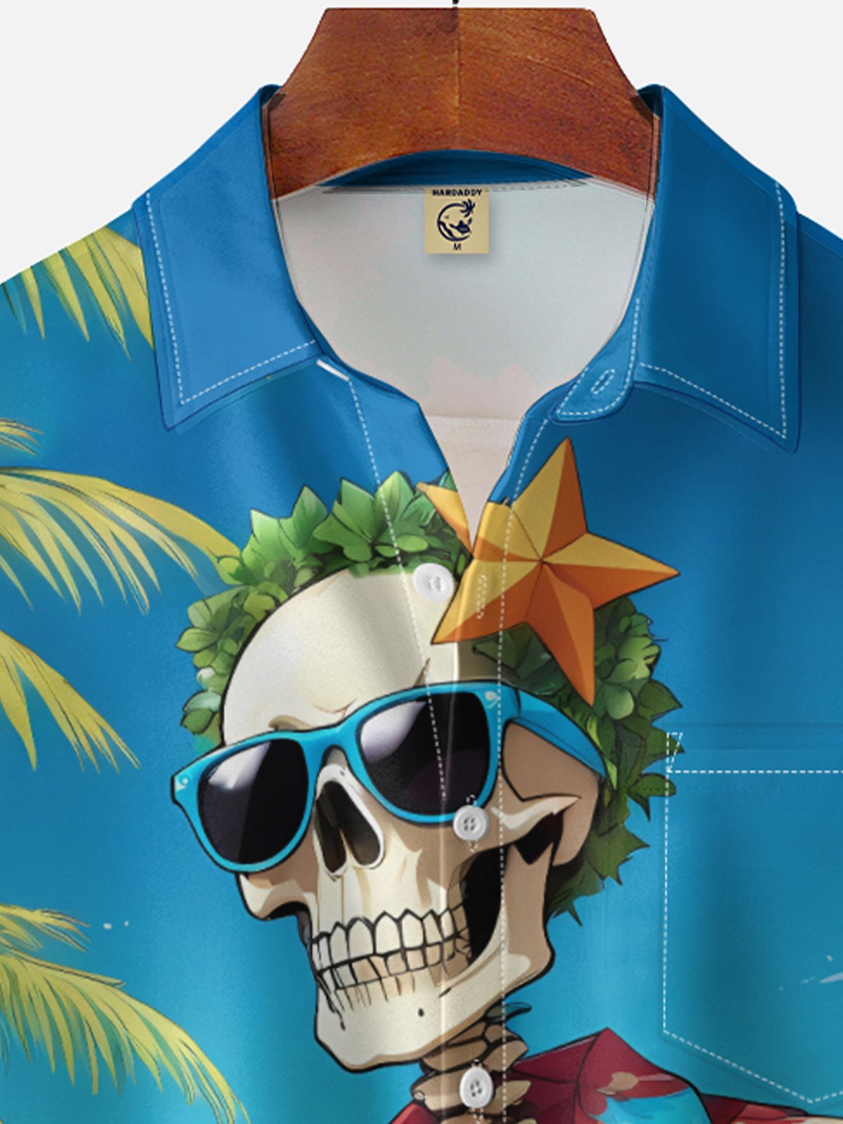 Moisture-wicking Palm Tree Skull Chest Pocket Hawaiian Shirt
