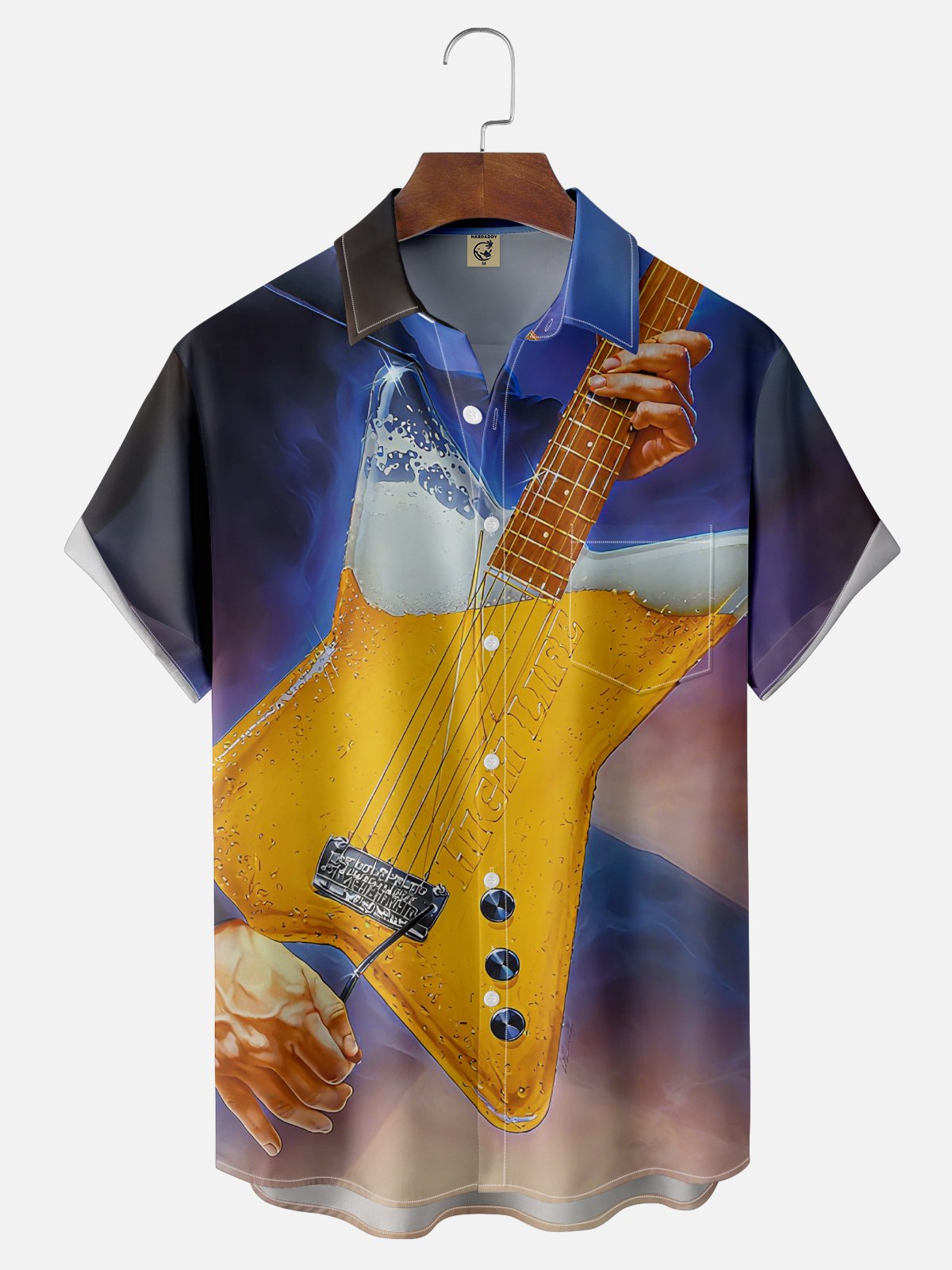 Moisture Wicking Beer Guitar Chest Pocket Hawaiian Shirt
