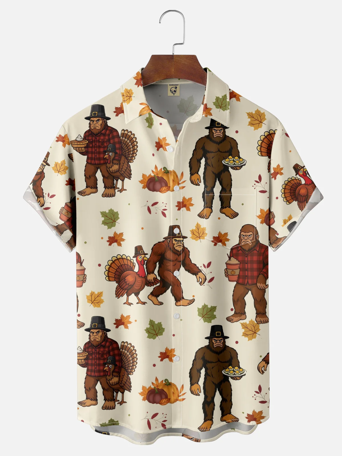 Moisture-wicking Thanksgiving Turkey Bigfoot Chest Pocket Casual Shirt