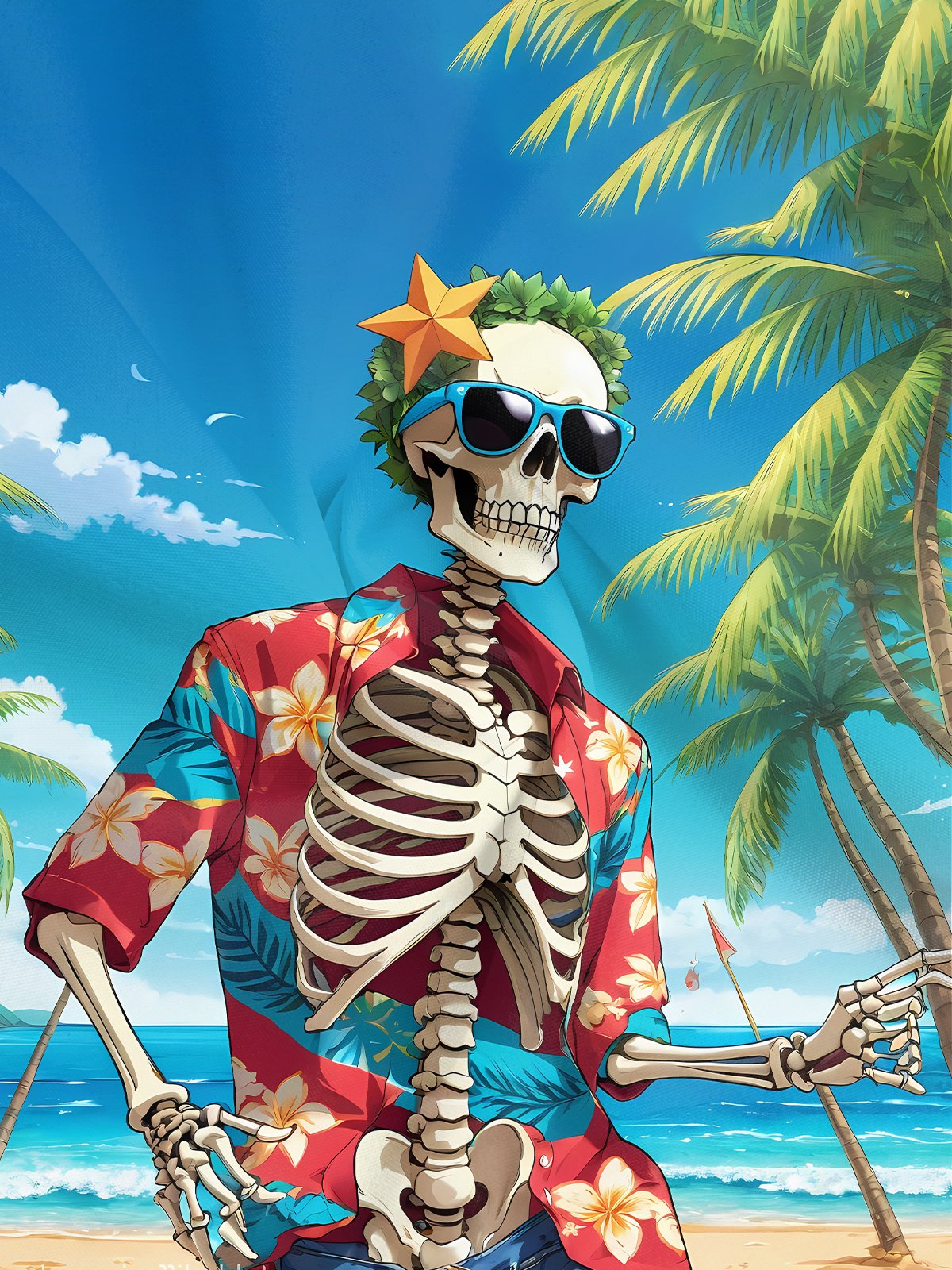 Moisture-wicking Palm Tree Skull Chest Pocket Hawaiian Shirt