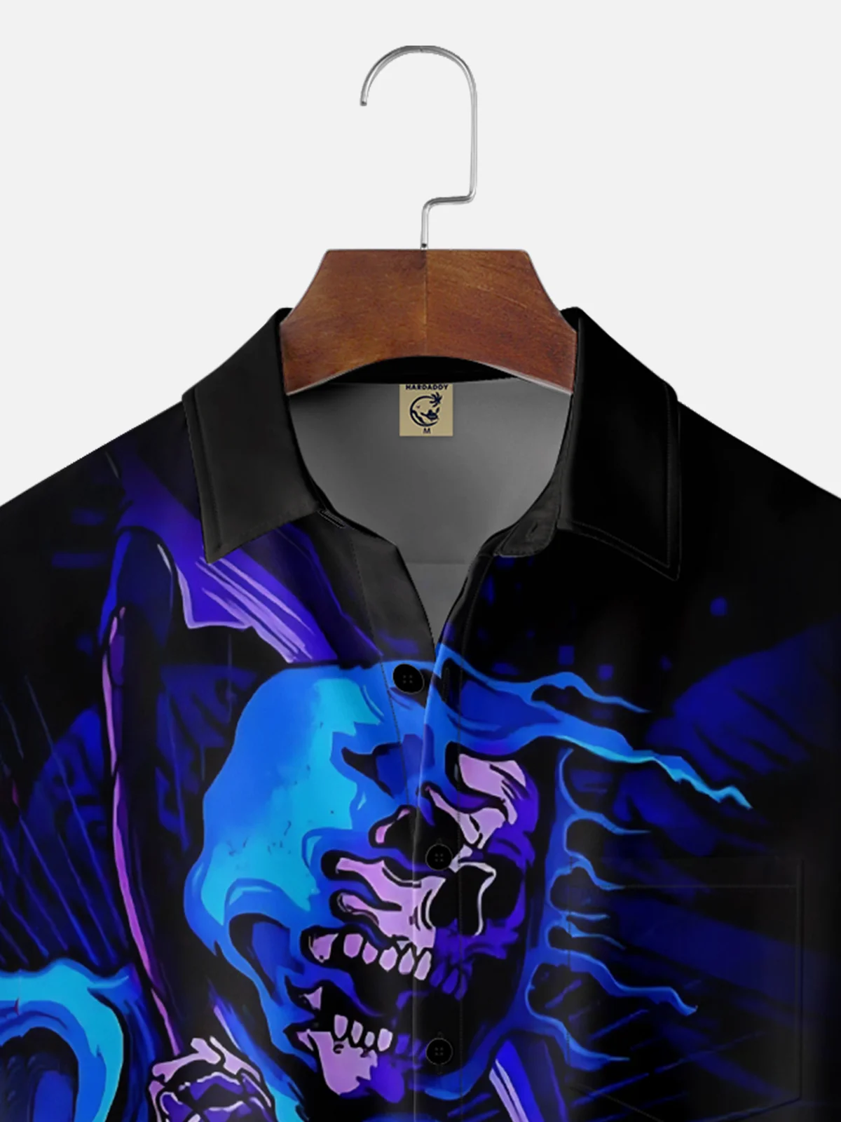 Moisture Wicking Day of the Dead Skull Grim Reaper Chest Pocket Hawaiian Shirt