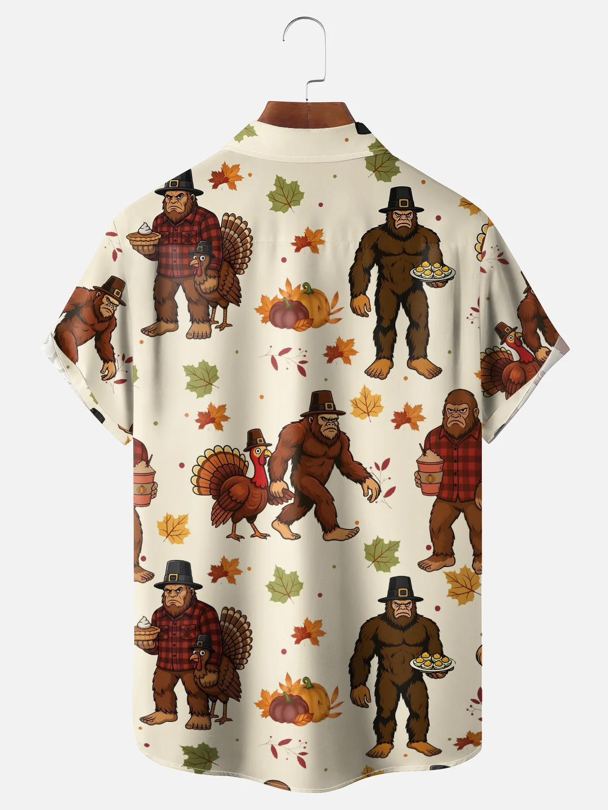 Moisture-wicking Thanksgiving Turkey Bigfoot Chest Pocket Casual Shirt