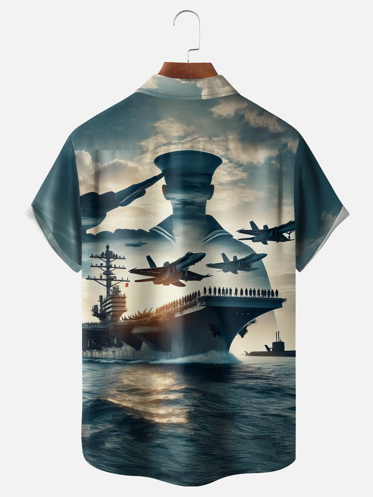 Moisture-wicking Veterans Day Navy Chest Pocket Casual Shirt