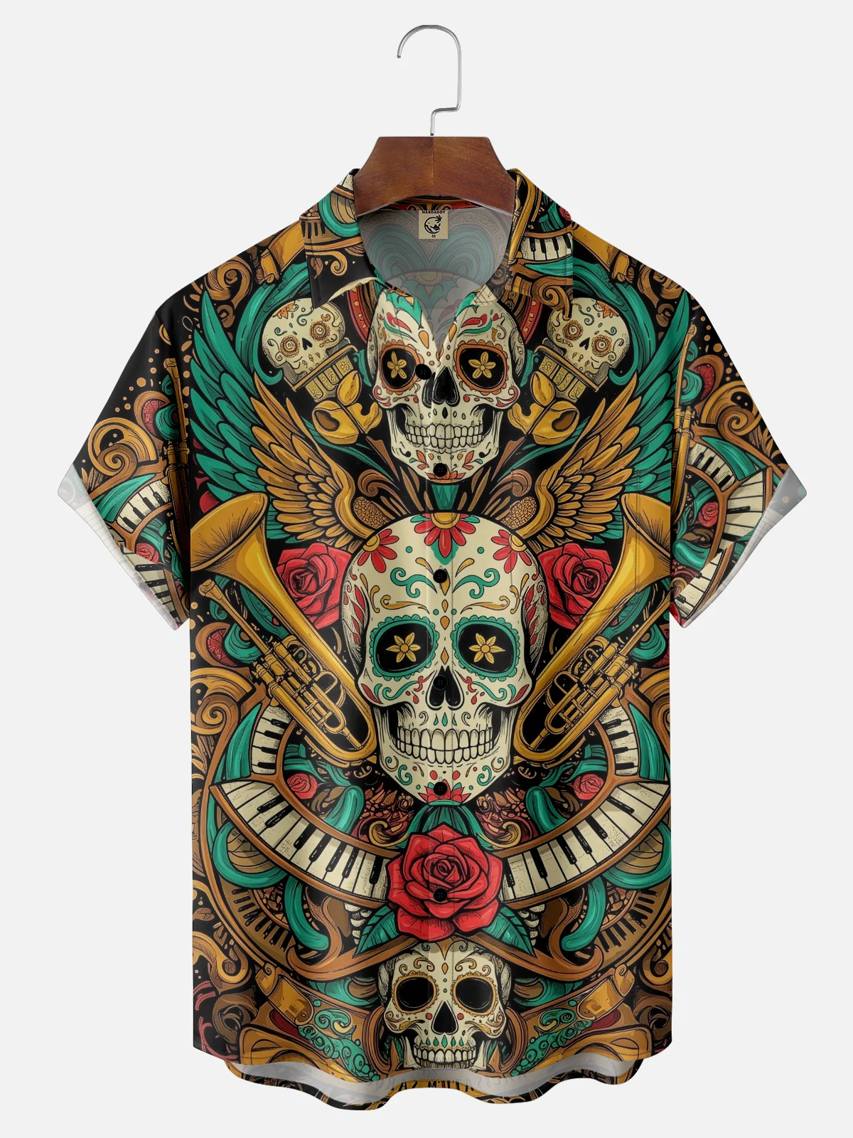 Moisture-wicking Day Of The Dead Skeleton Music Chest Pocket Casual Shirt