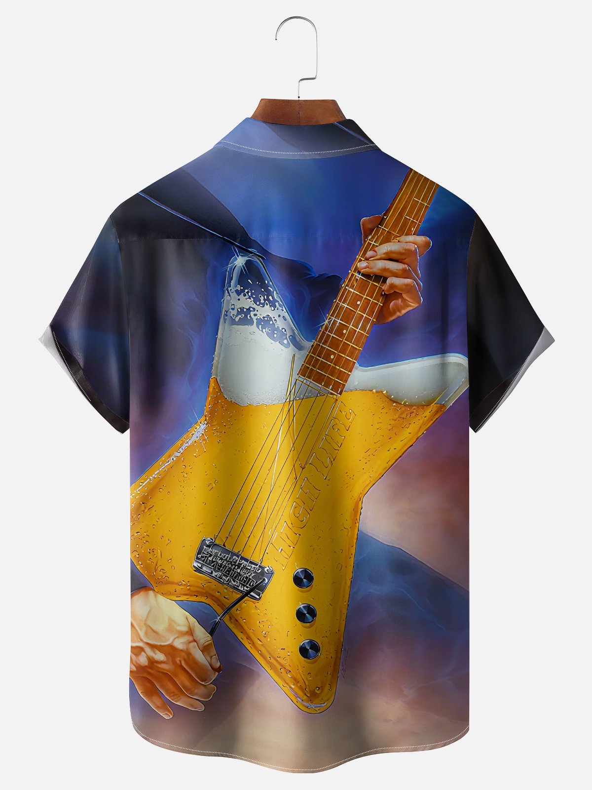 Moisture Wicking Beer Guitar Chest Pocket Hawaiian Shirt