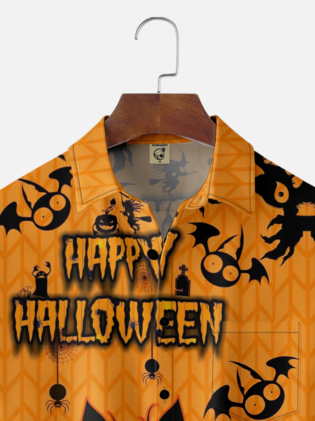 Moisture-wicking Halloween Cat Pumpkin Chest Pocket Casual Shirt