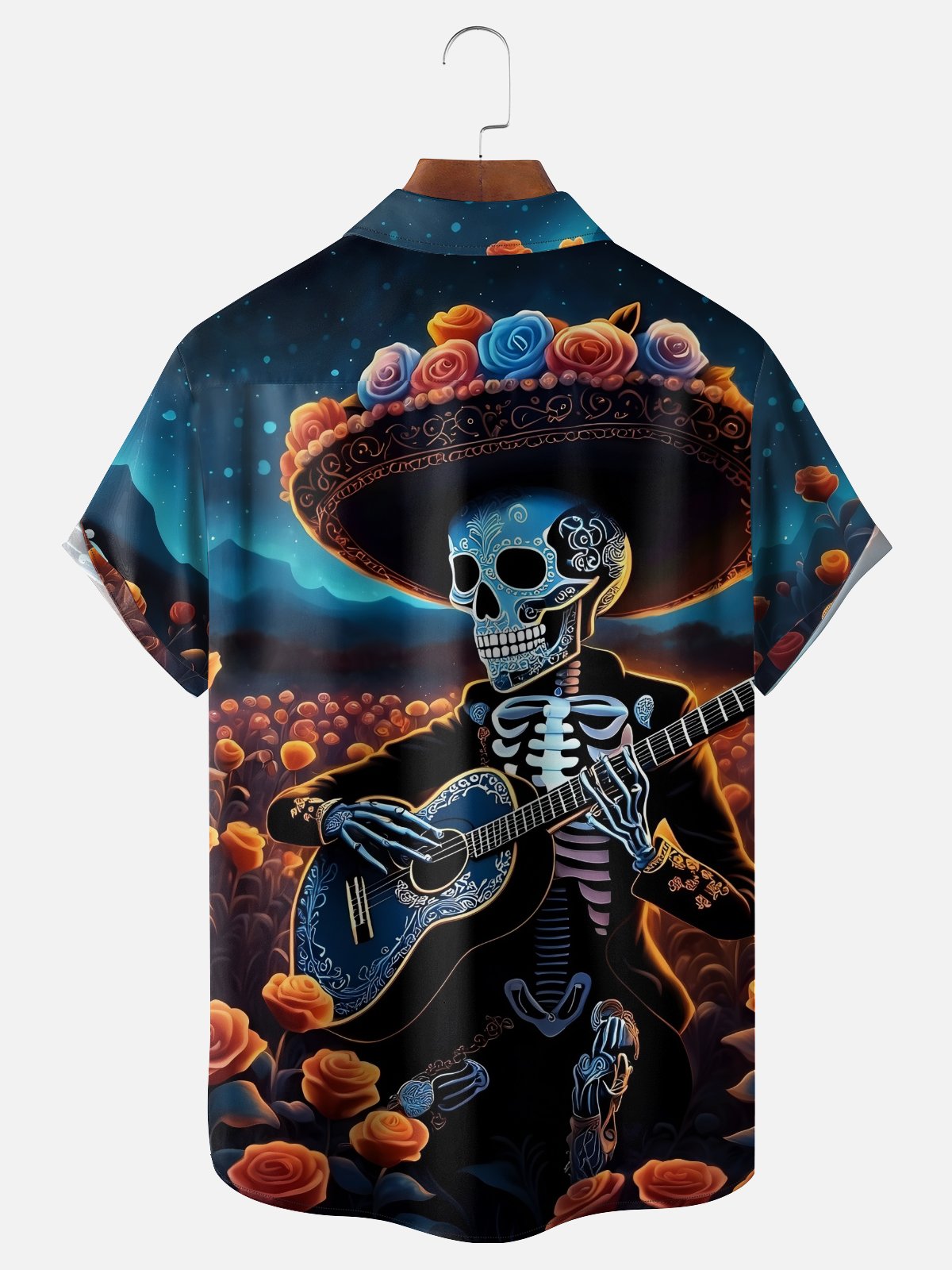 Moisture-wicking Day Of The Dead Skeleton Music Chest Pocket Casual Shirt