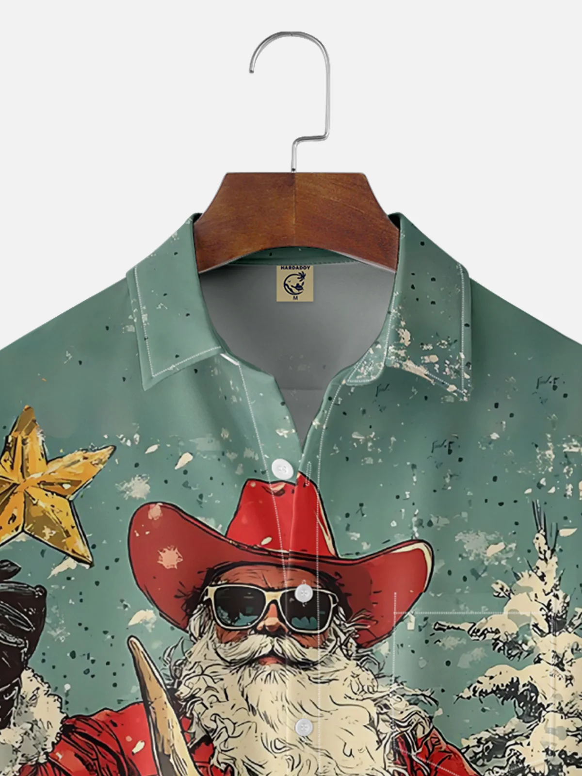 Moisture Wicking Merry Christmas Santa Claus Riding Bull Chest Pocket Hawaiian Shirt