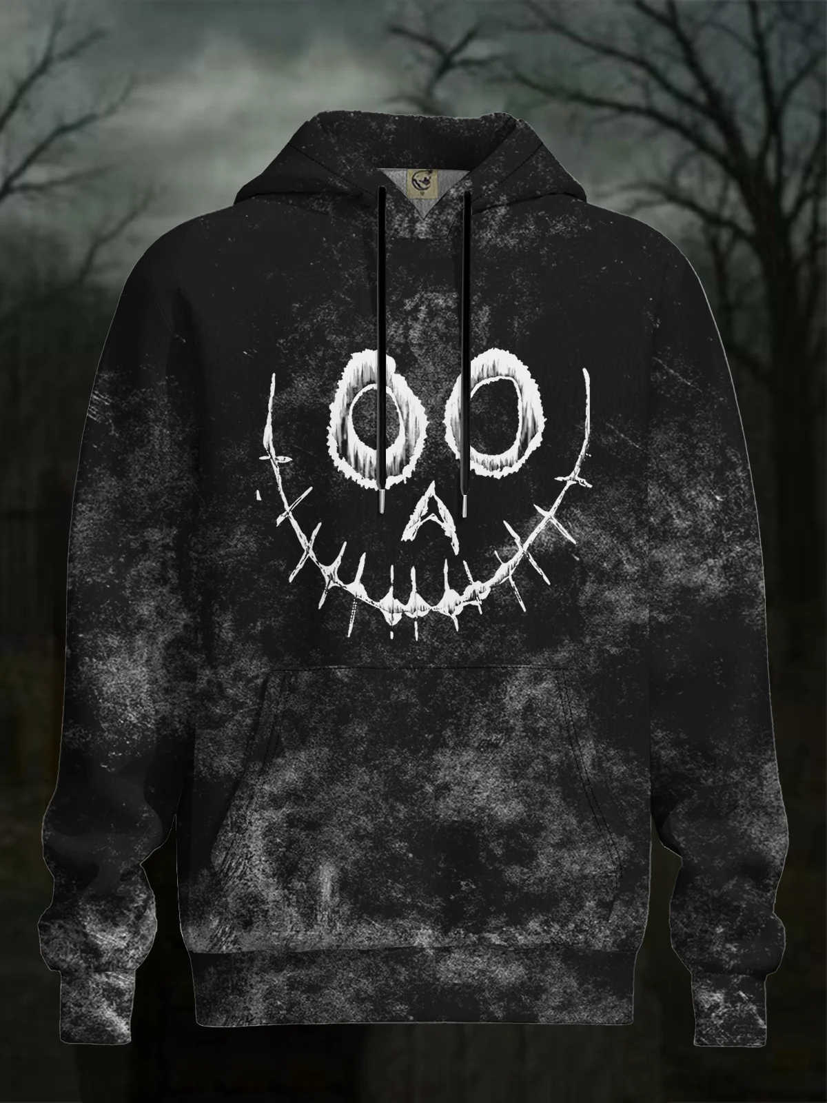 Halloween Gradient Ghost Face Hooded Sweatshirt