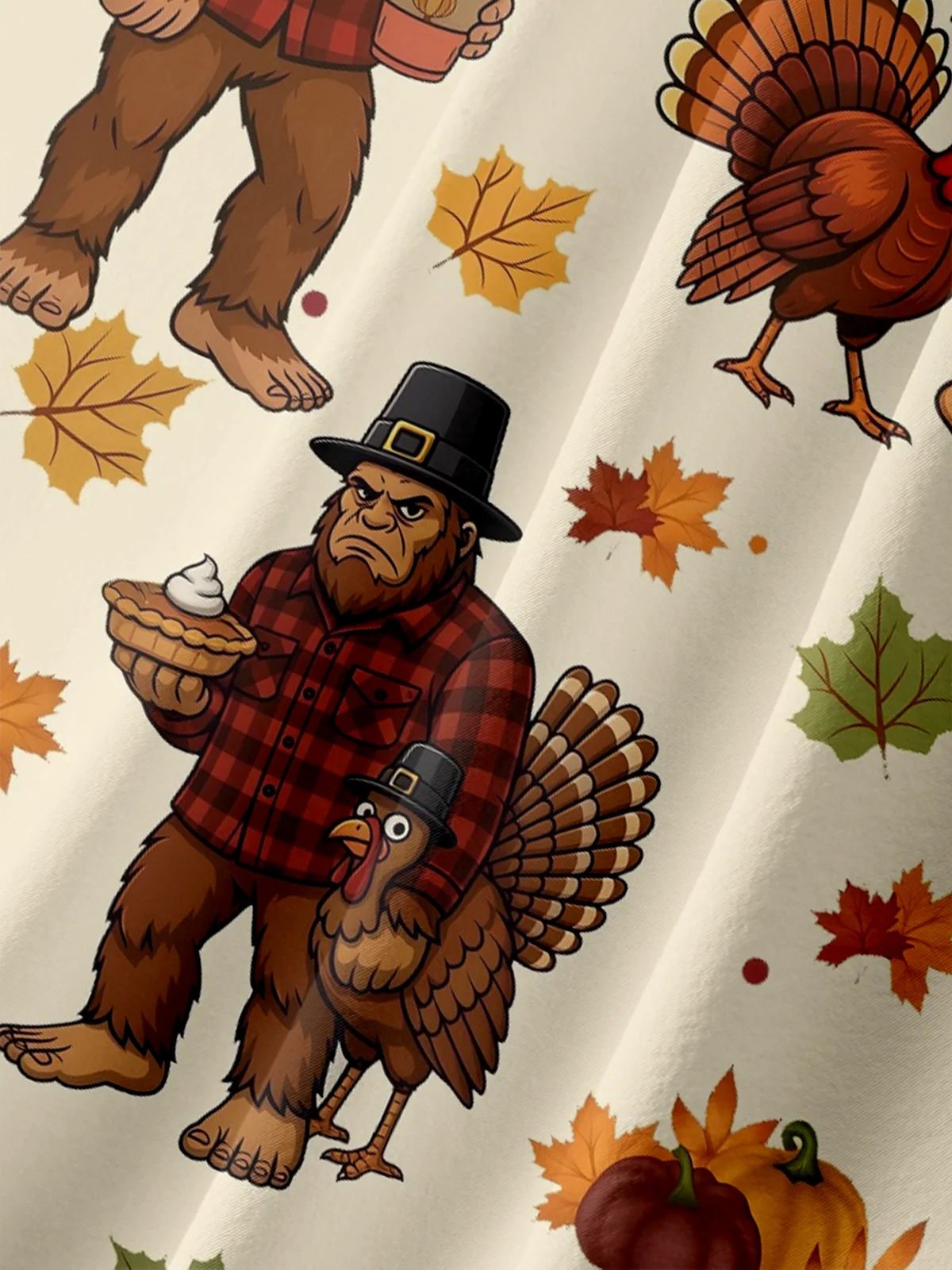Moisture-wicking Thanksgiving Turkey Bigfoot Chest Pocket Casual Shirt