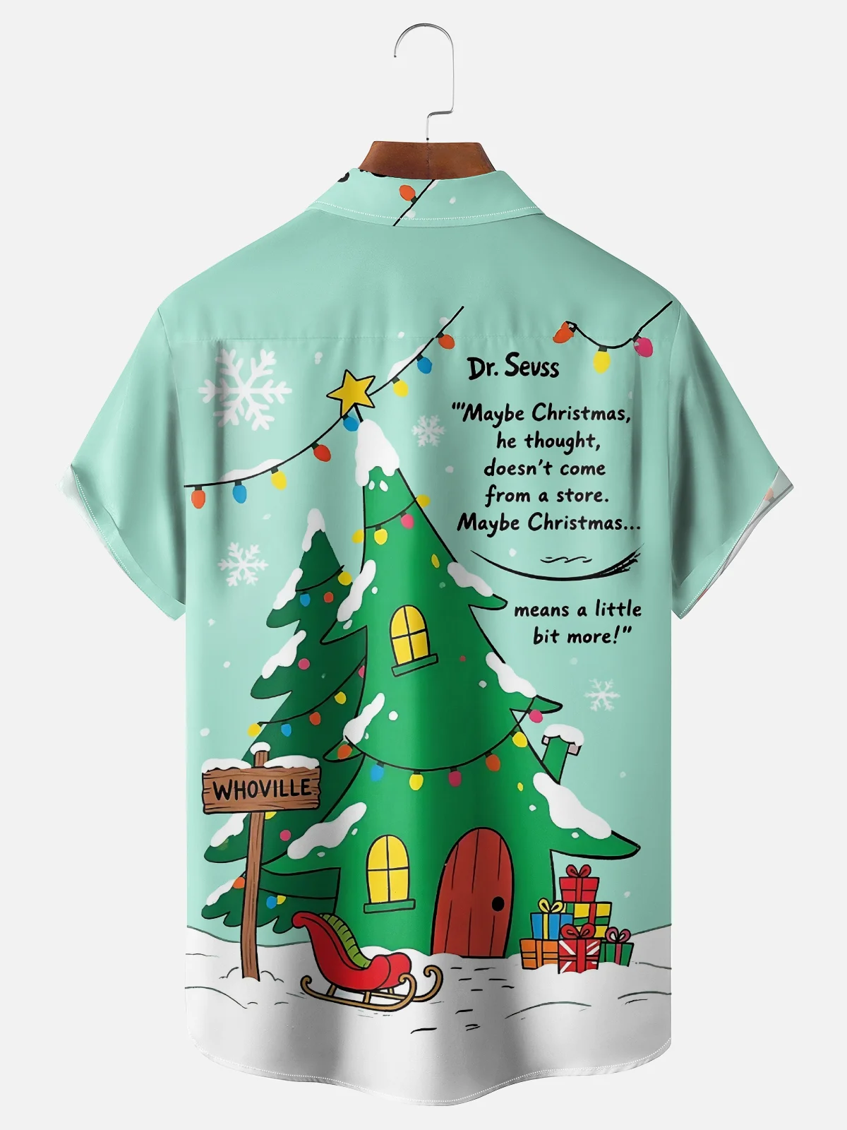 Moisture Wicking How the Grinch Stole Christmas WHOVILLE Chest Pocket Hawaiian Shirt