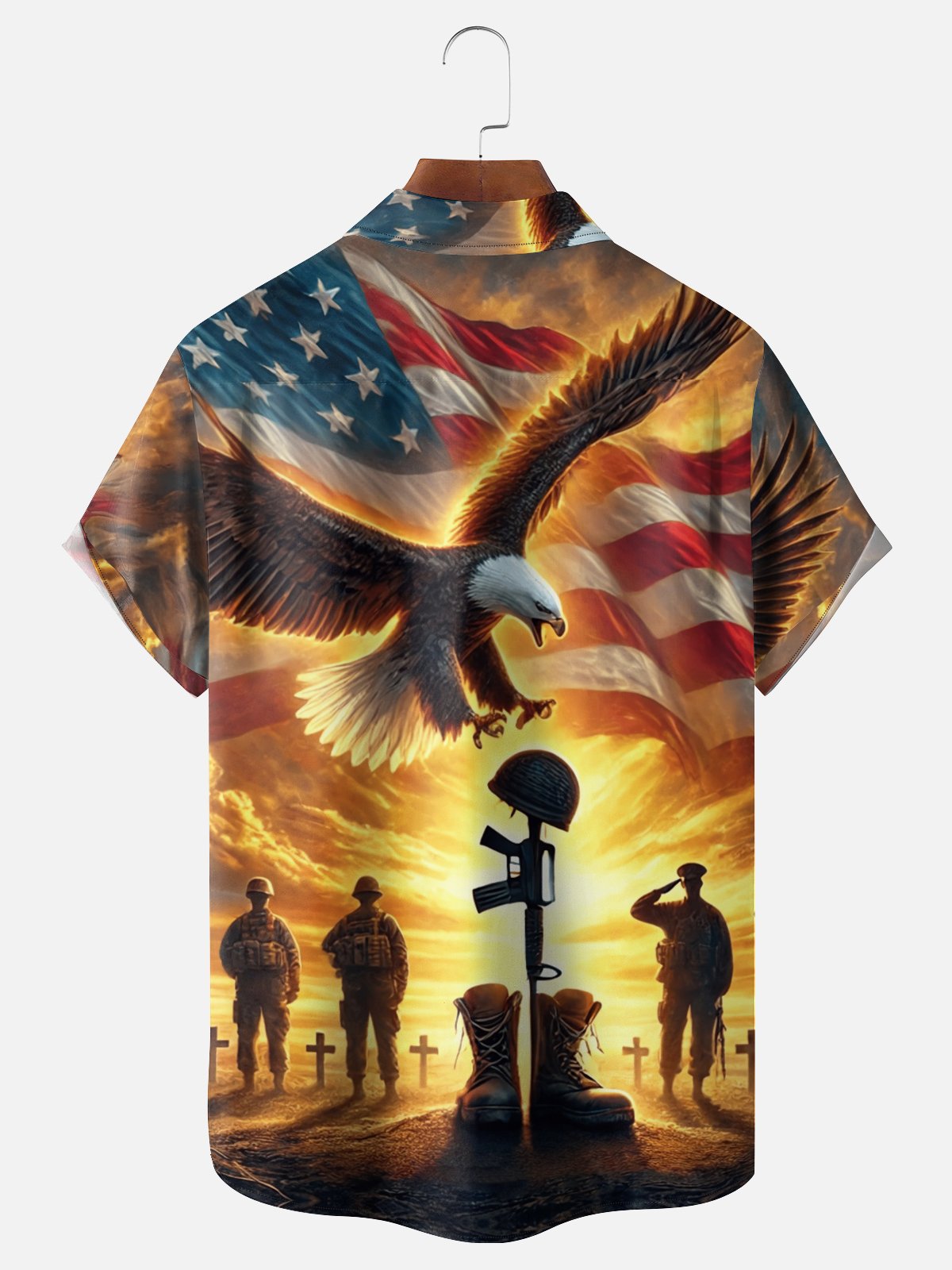 Moisture-wicking Veterans Day American Flag Eagle Chest Pocket Casual Shirt