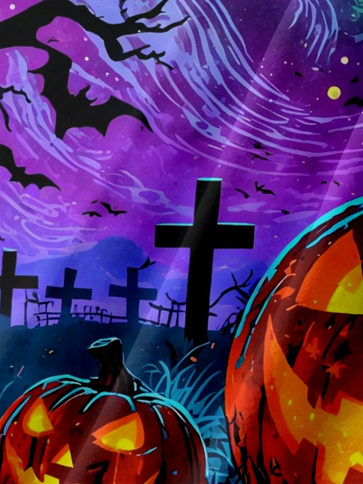 Tall Size Moisture-wicking Halloween Pumpkin Graveyard Fun Chest Pocket Casual Shirt