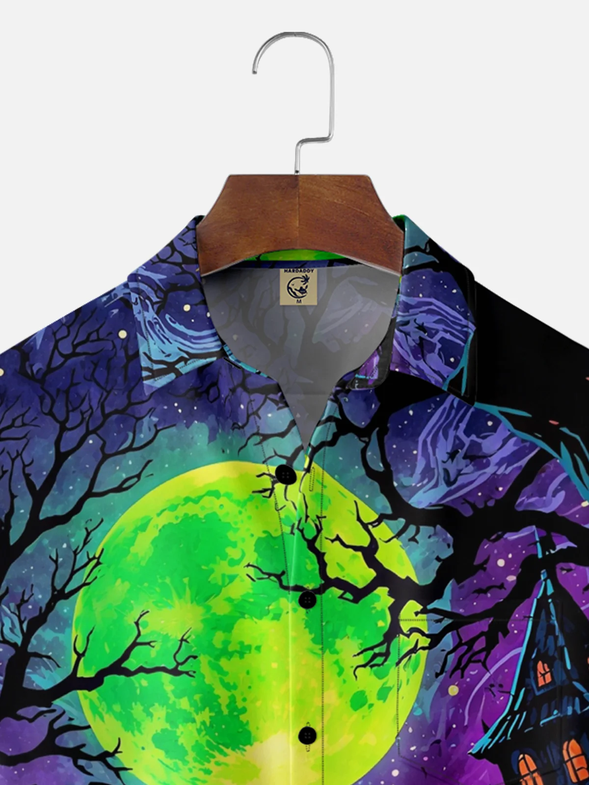 Tall Size Moisture-wicking Halloween Pumpkin Graveyard Fun Chest Pocket Casual Shirt