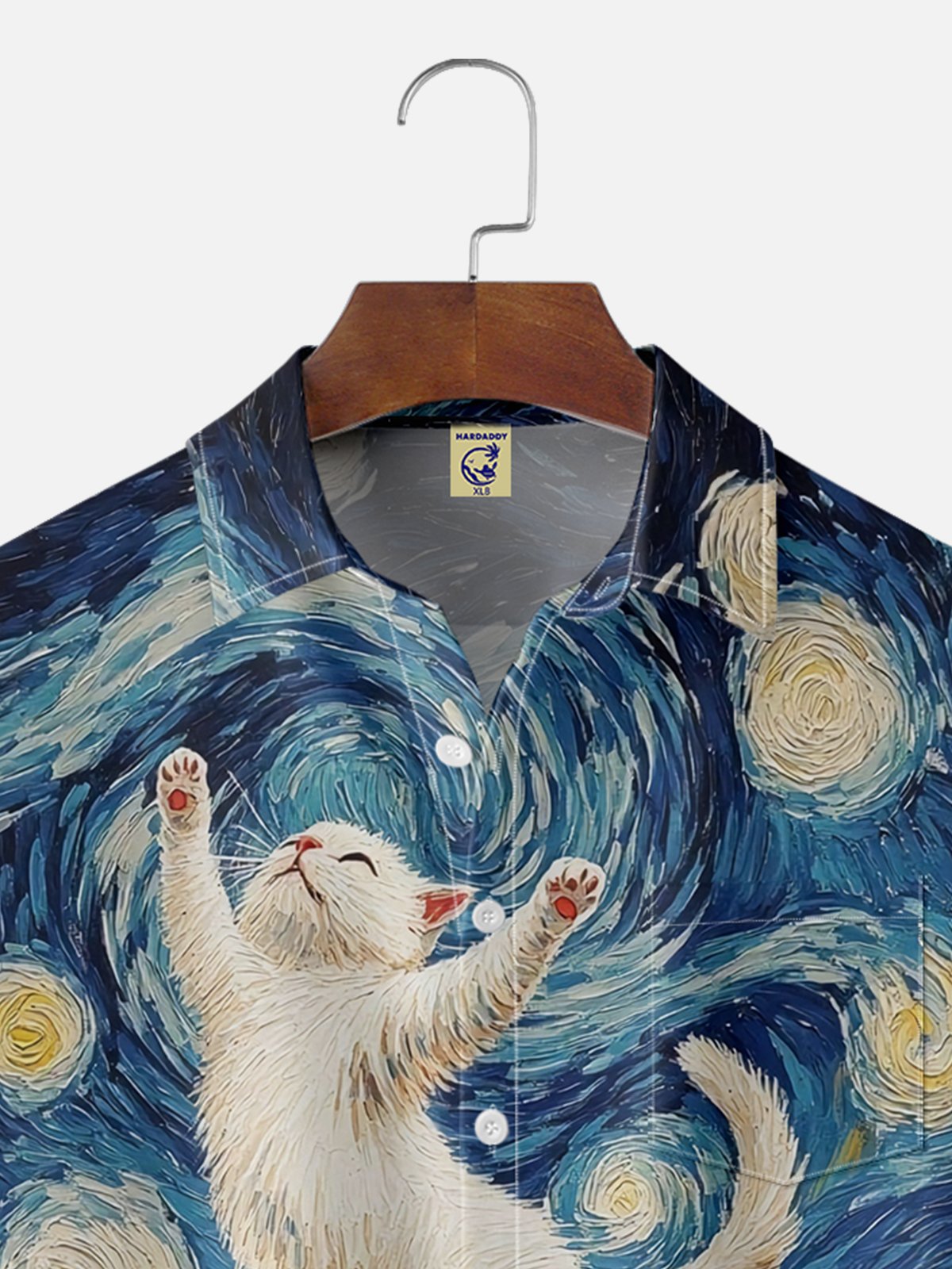 Big Size Moisture-wicking Starry night Cat Chest Pocket Casual Shirt
