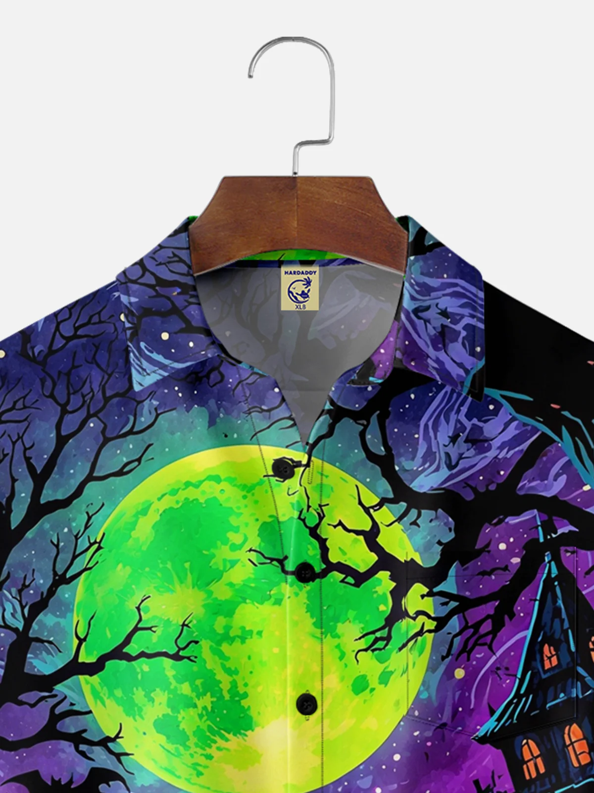 Big Size Moisture-wicking Halloween Pumpkin Graveyard Fun Chest Pocket Casual Shirt