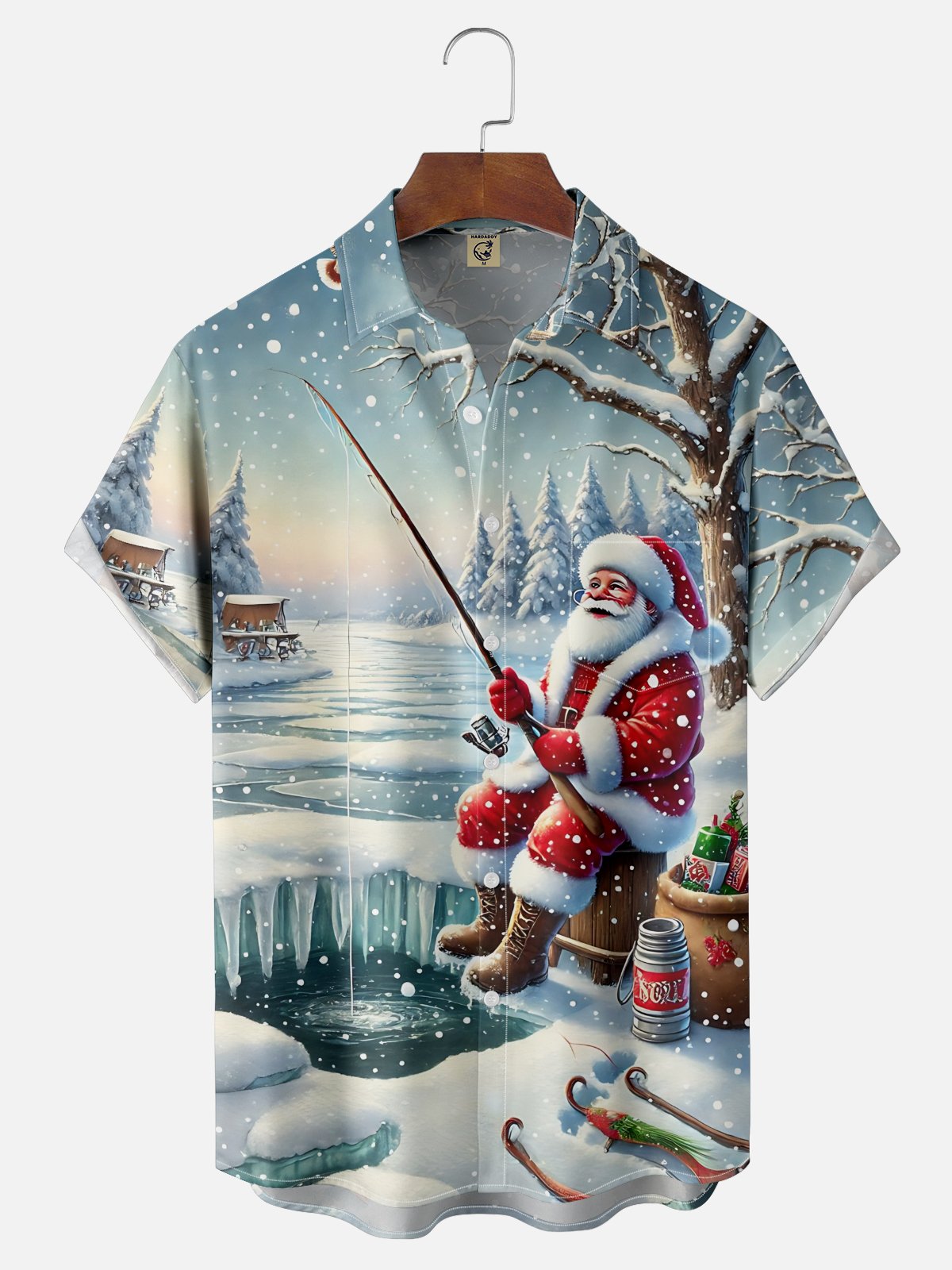 Moisture-wicking Christmas Santa Claus Fishing Chest Pocket Casual Shirt