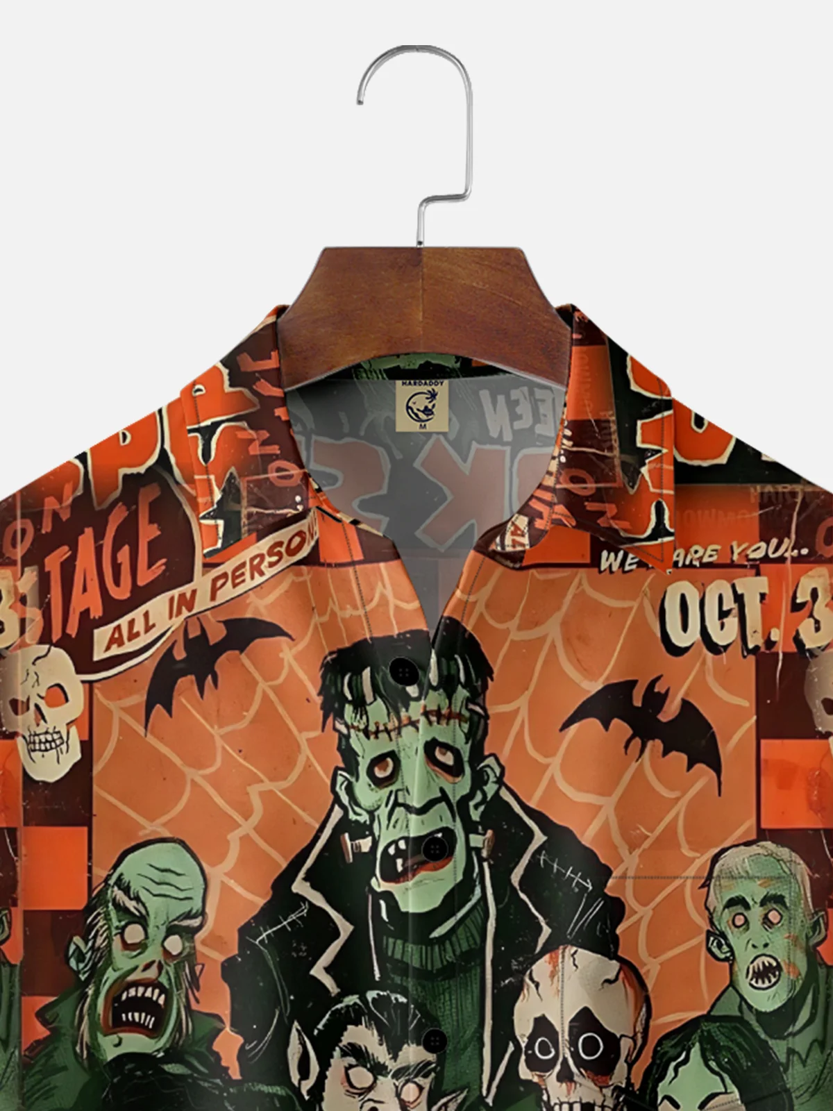 Moisture-Wicking Halloween Monster Chowder Spider Web Chest Pocket Hawaiian Shirt