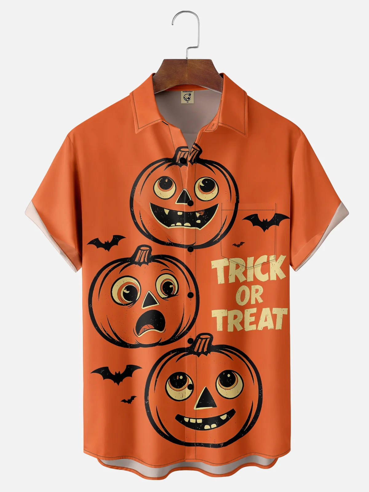 Moisture-Wicking Halloween Pumpkin Poster Chest Pocket Hawaiian Shirt