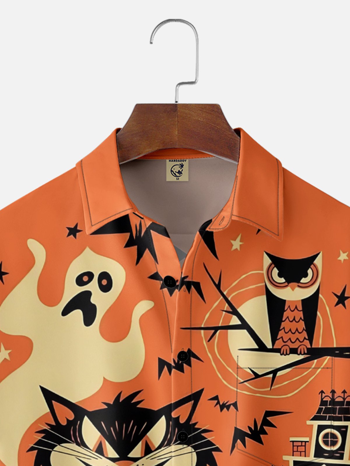 Moisture-wicking Vintage Halloween Cat Chest Pocket Casual Shirt