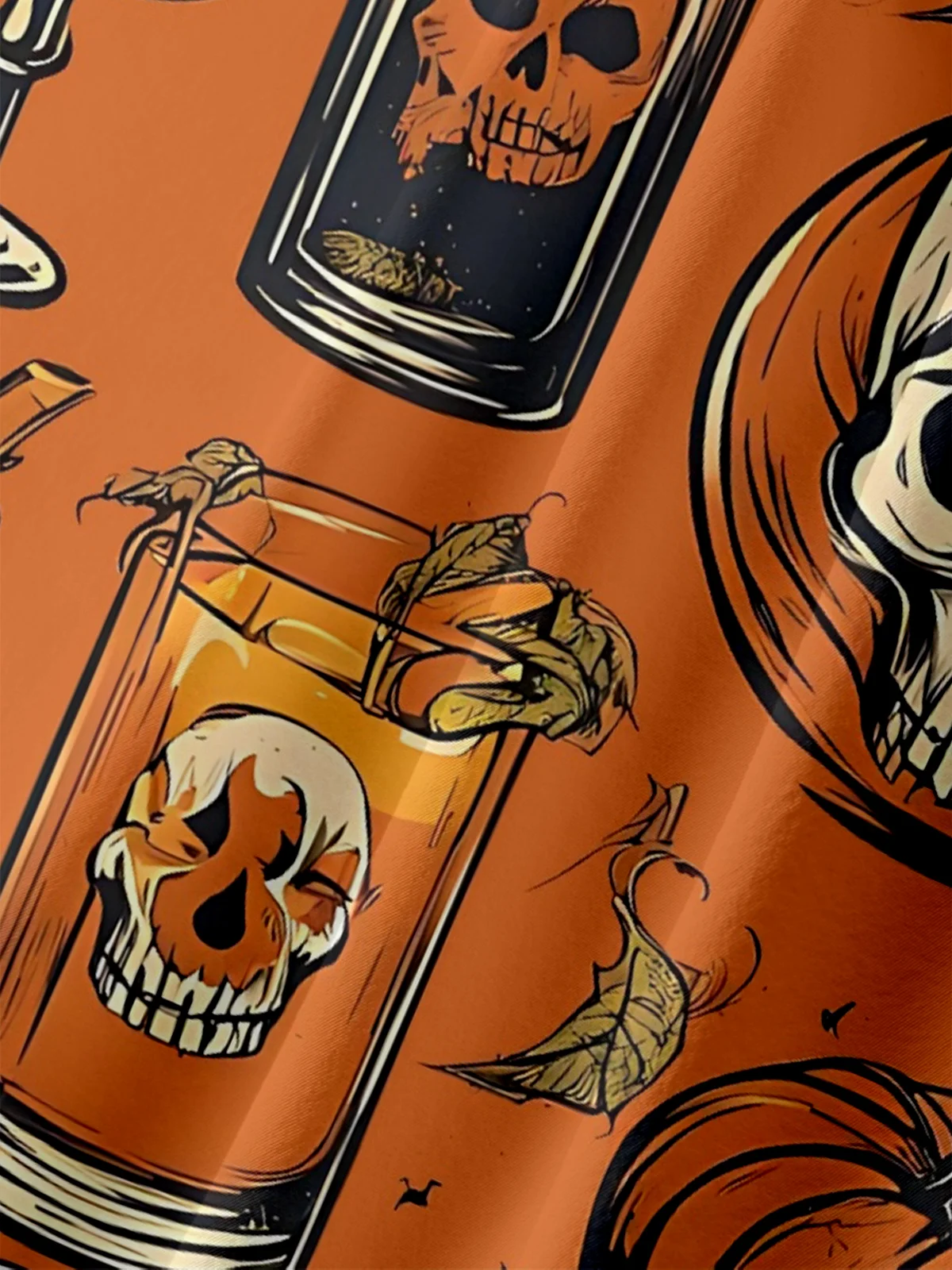 Moisture-wicking Halloween Skull Cocktail Chest Pocket Casual Shirt