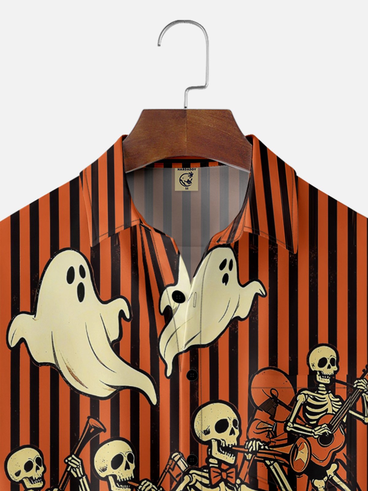 Moisture Wicking Halloween Skeleton Music People Ghost Geometry Chest Pocket Hawaiian Shirt