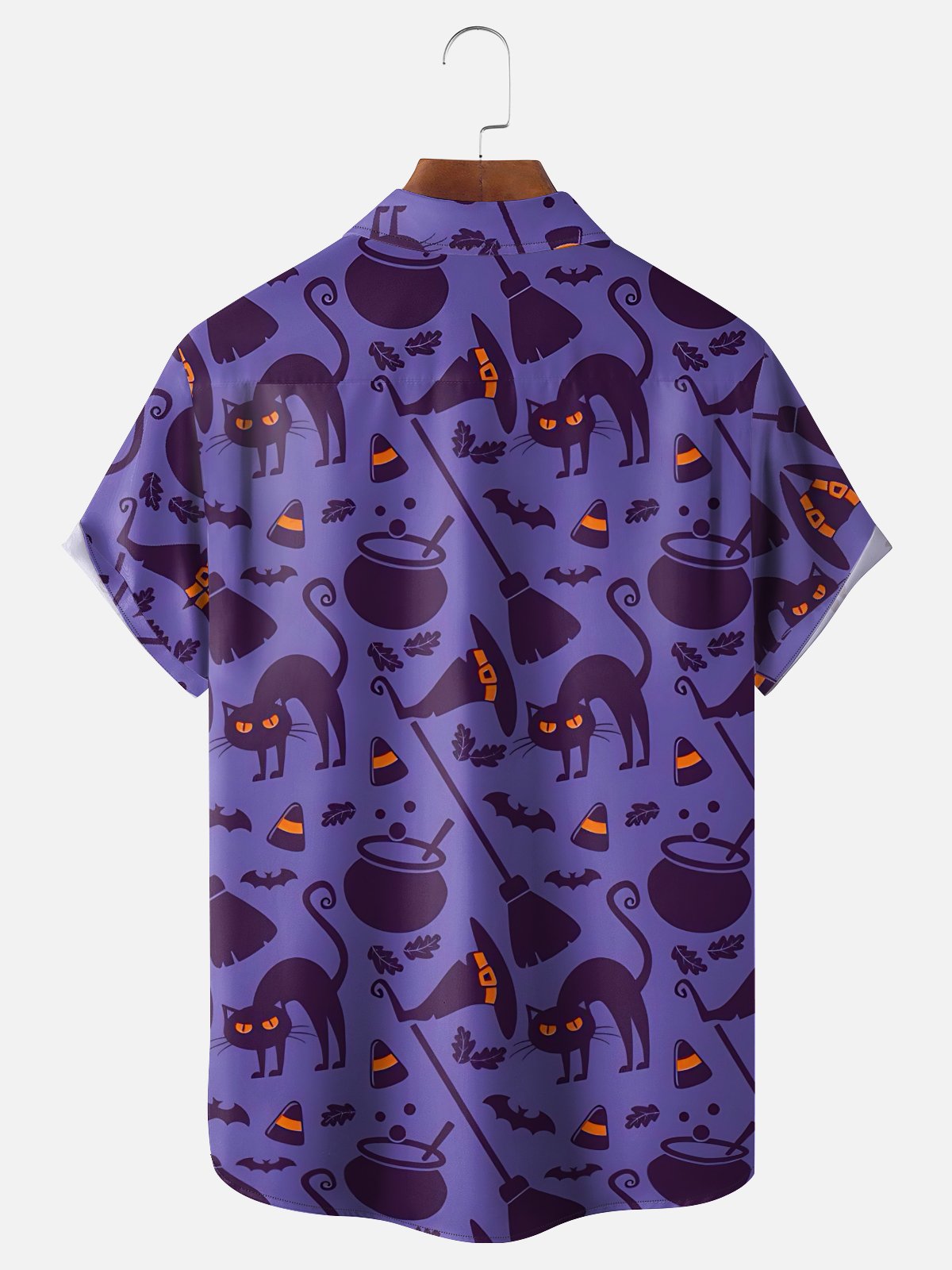 Moisture-wicking Halloween Cat Witch Chest Pocket Casual Shirt