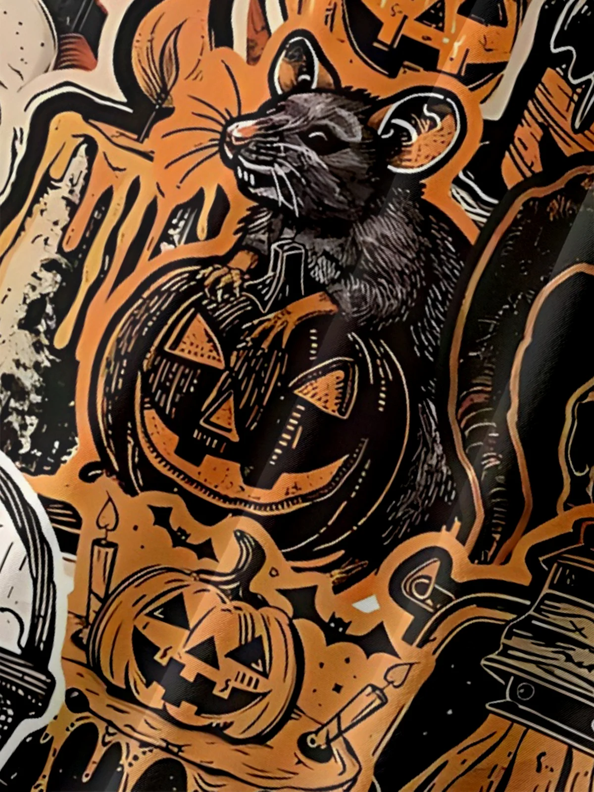 Moisture-Wicking Halloween Skull Pumpkin Ghost Spider Chest Pocket Hawaiian Shirt