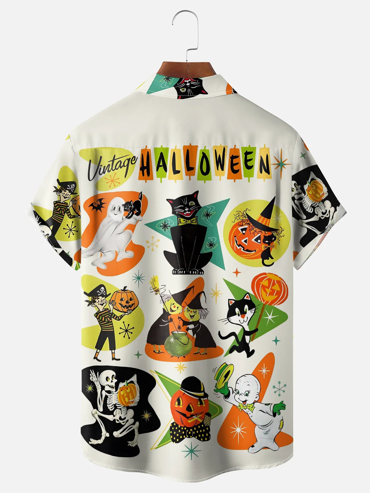 Moisture-wicking Vintage Halloween Cat Chest Pocket Casual Shirt