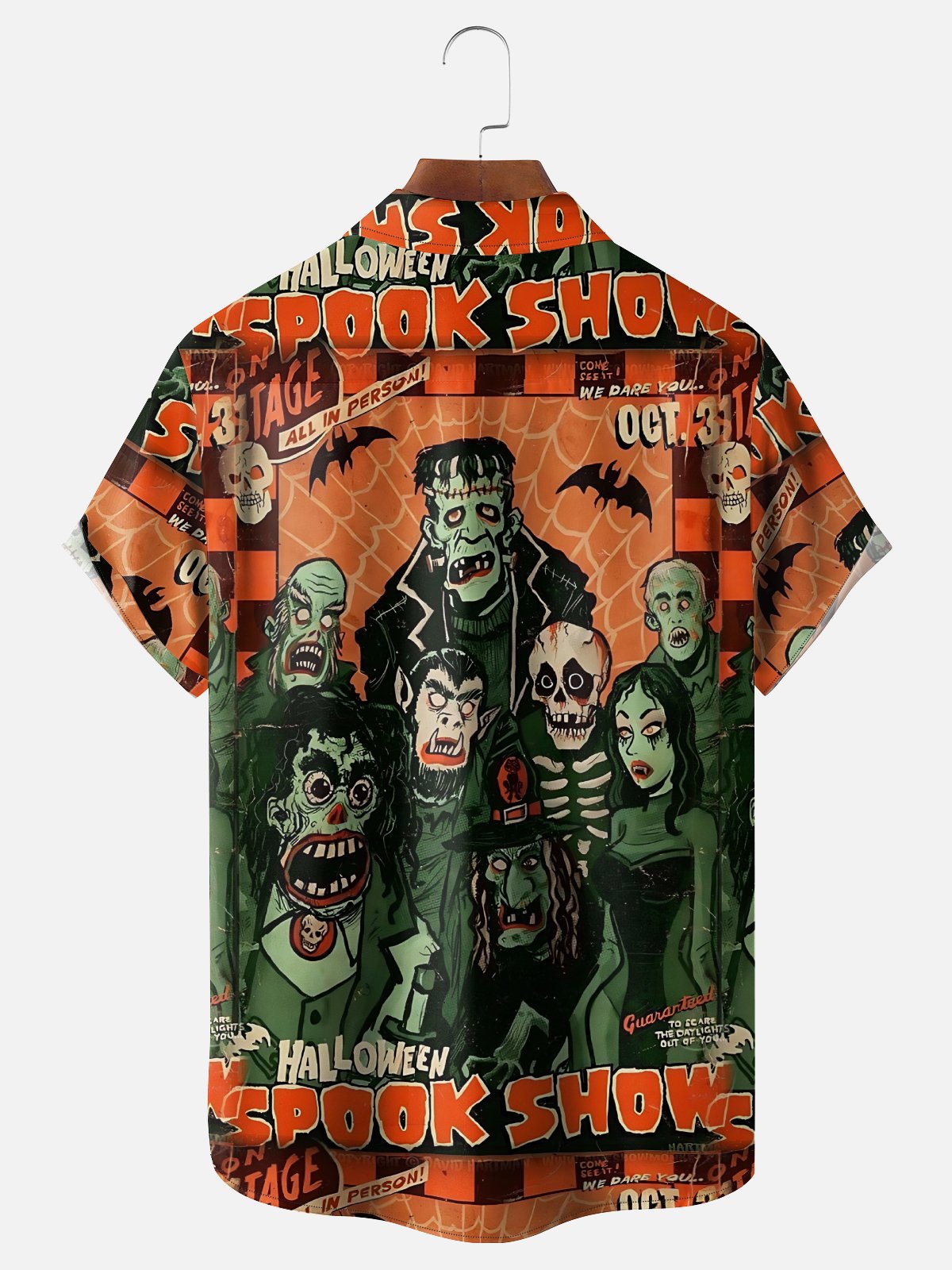 Moisture-Wicking Halloween Monster Chowder Spider Web Chest Pocket Hawaiian Shirt
