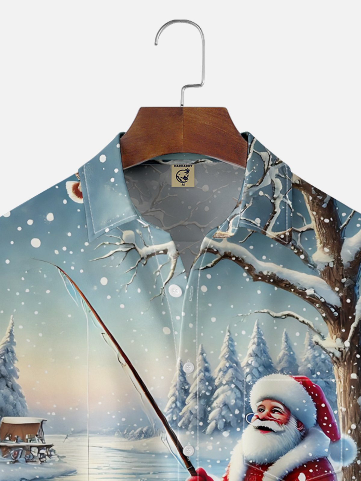 Moisture-wicking Christmas Santa Claus Fishing Chest Pocket Casual Shirt