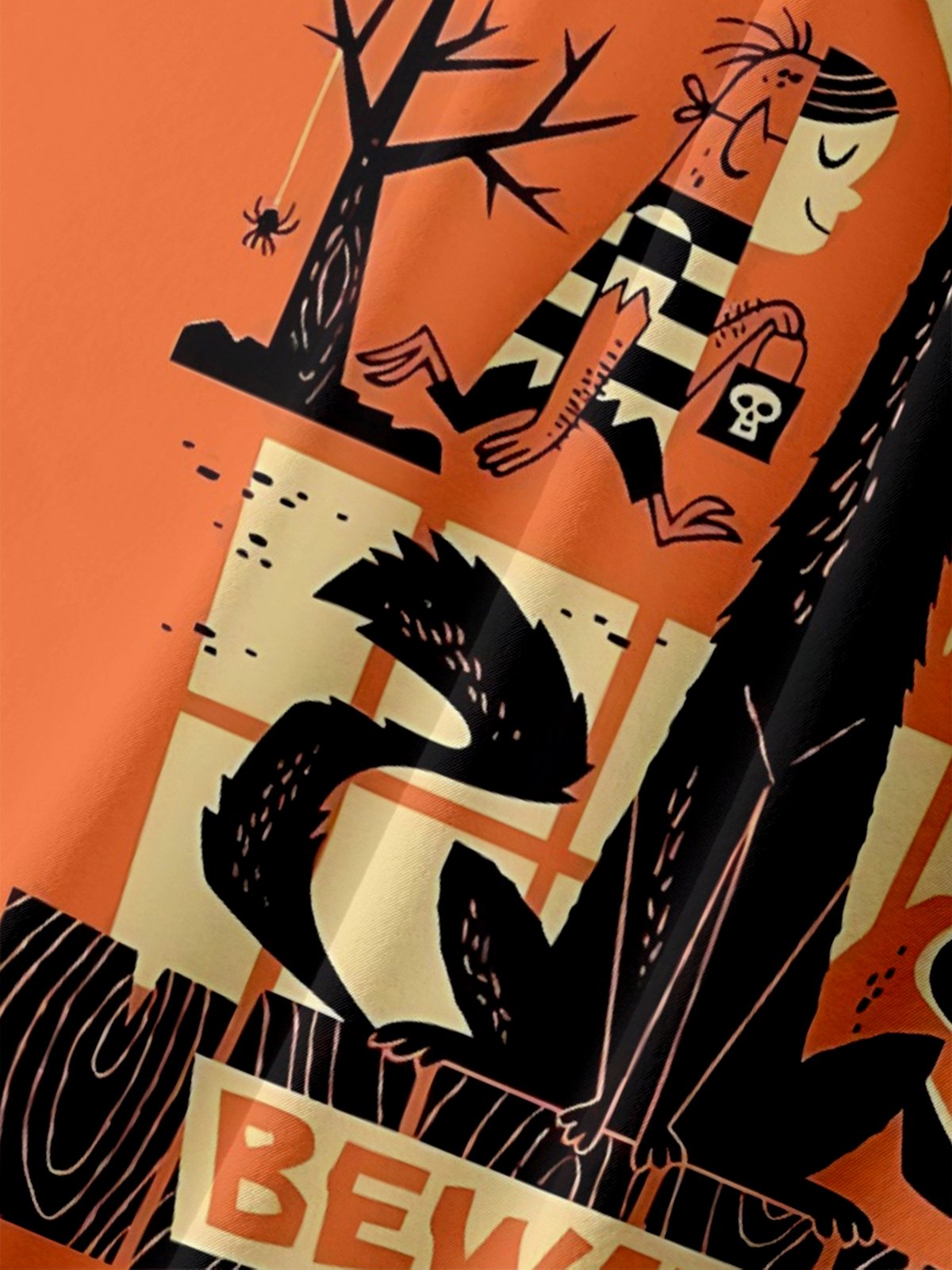 Moisture-wicking Vintage Halloween Cat Chest Pocket Casual Shirt