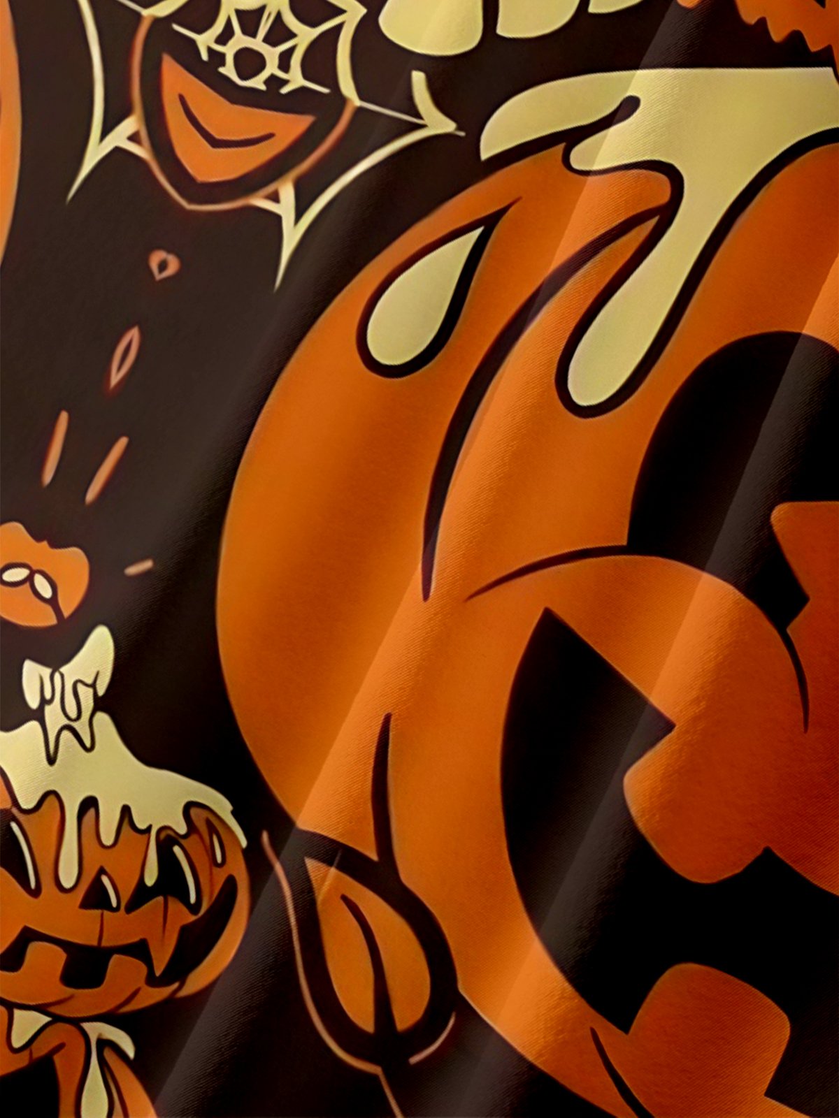 Moisture-wicking Halloween Pumpkin Ghost Chest Pocket Casual Shirt